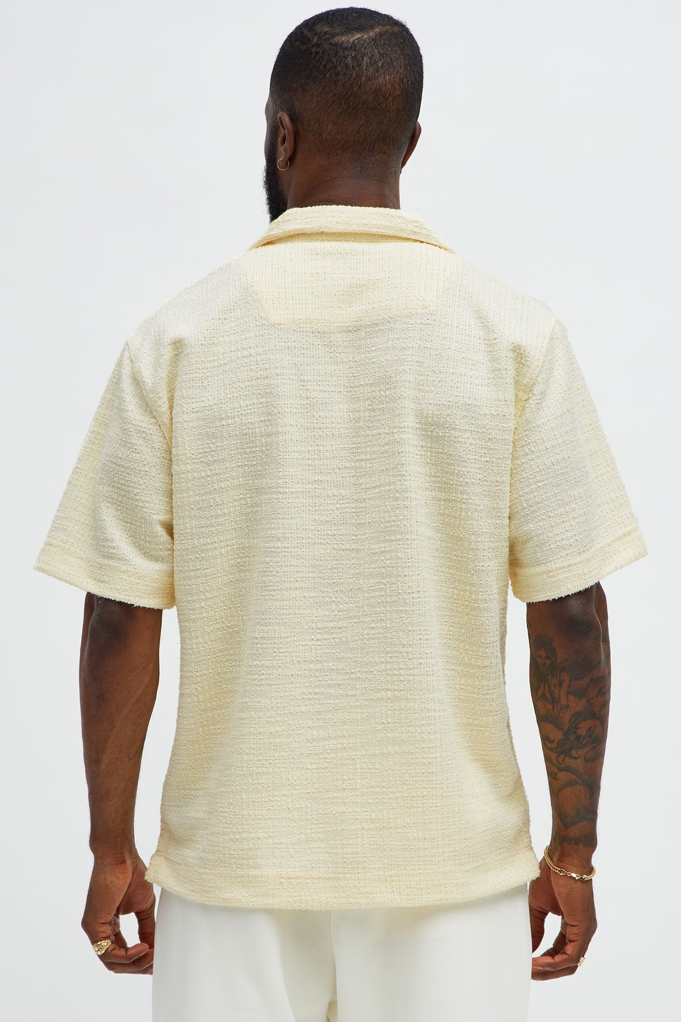 Slub Terry Cuban Button Up Shirt - Yellow