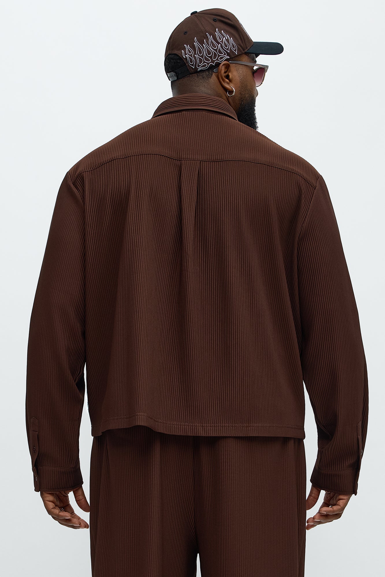 Show Up Cropped Long Sleeve Button Up Shirt - Brown