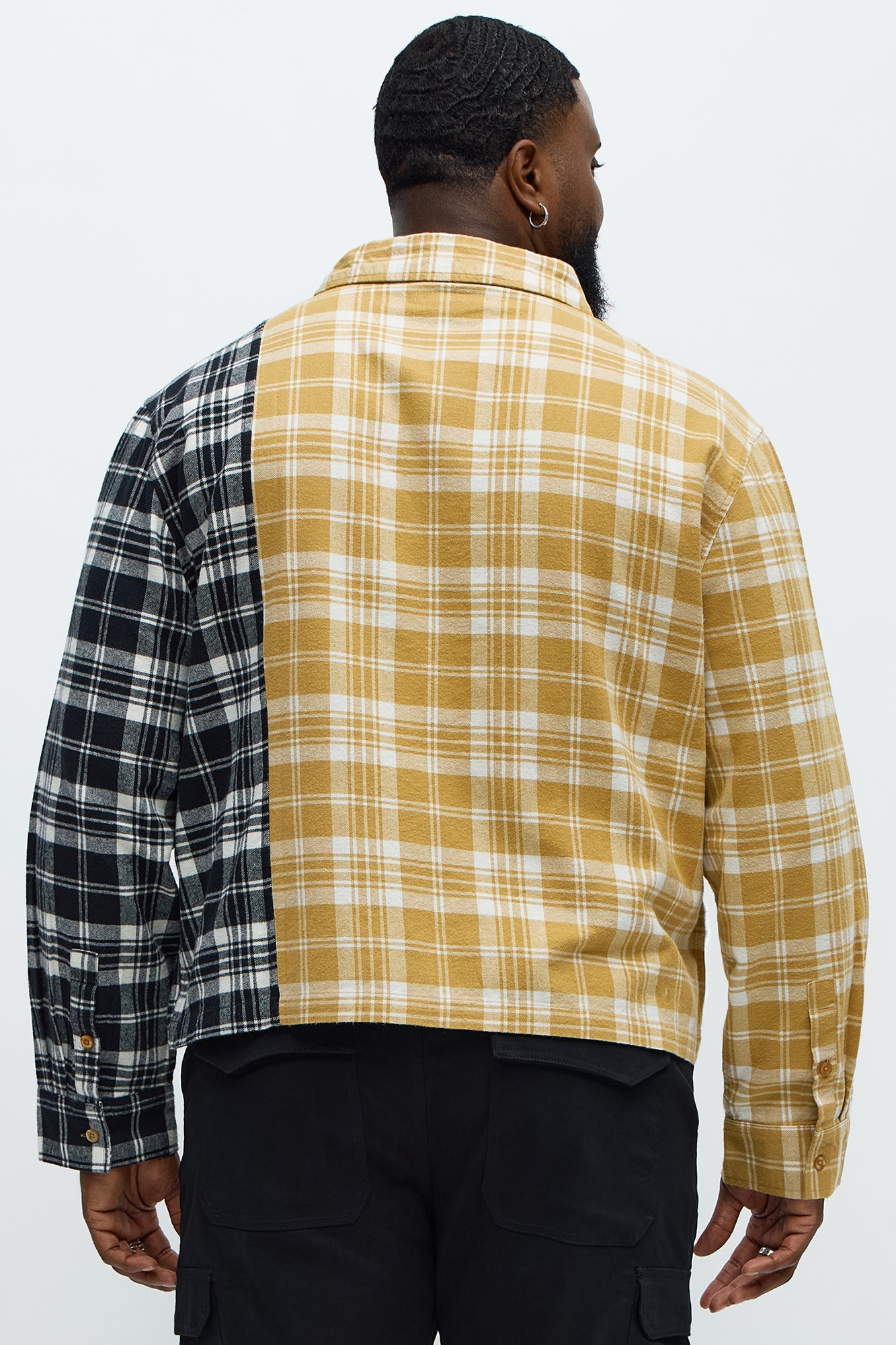 Split Flannel Button Up Shirt - Tan/Multi