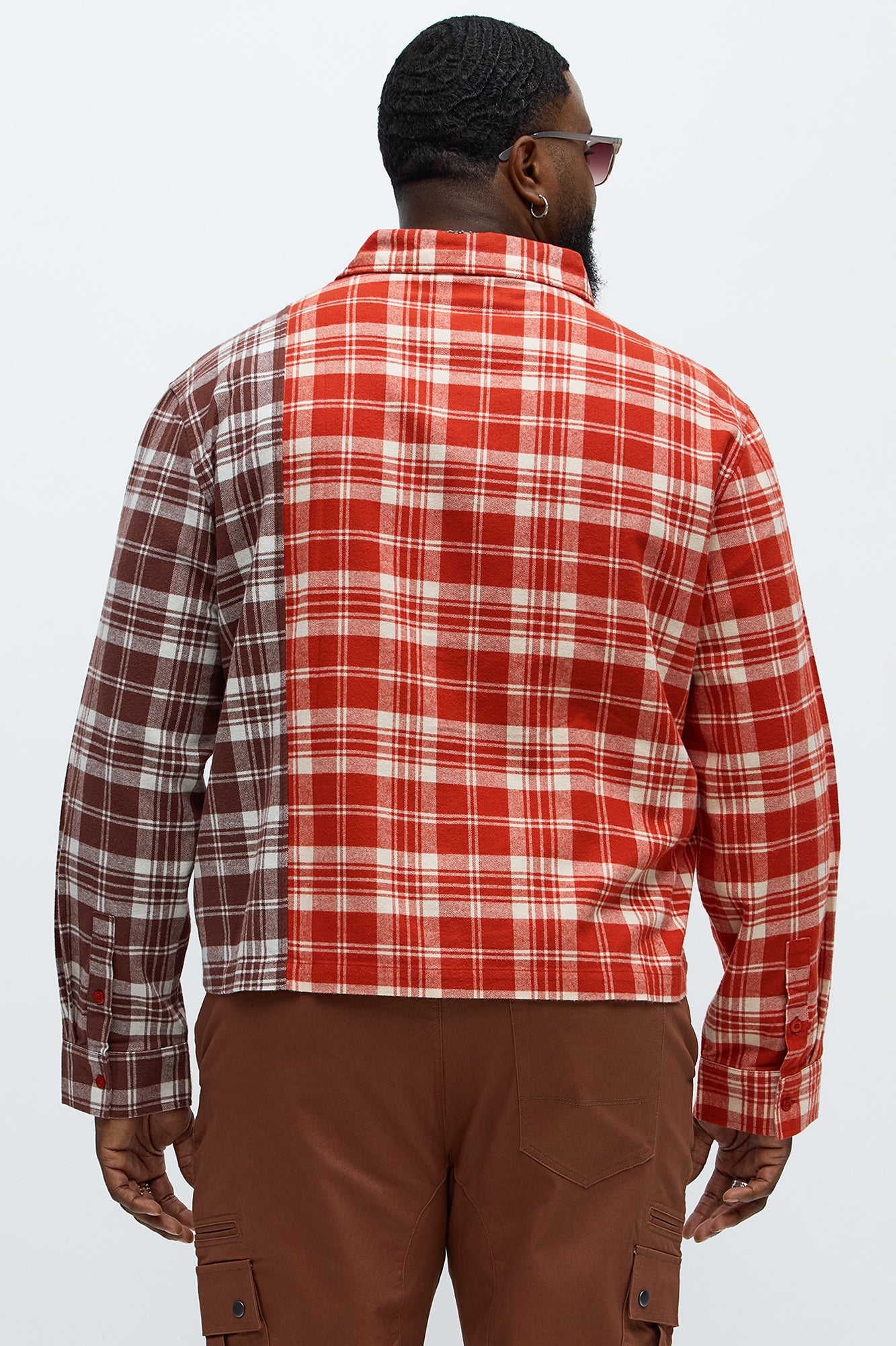Split Flannel Button Up Shirt - Red/combo