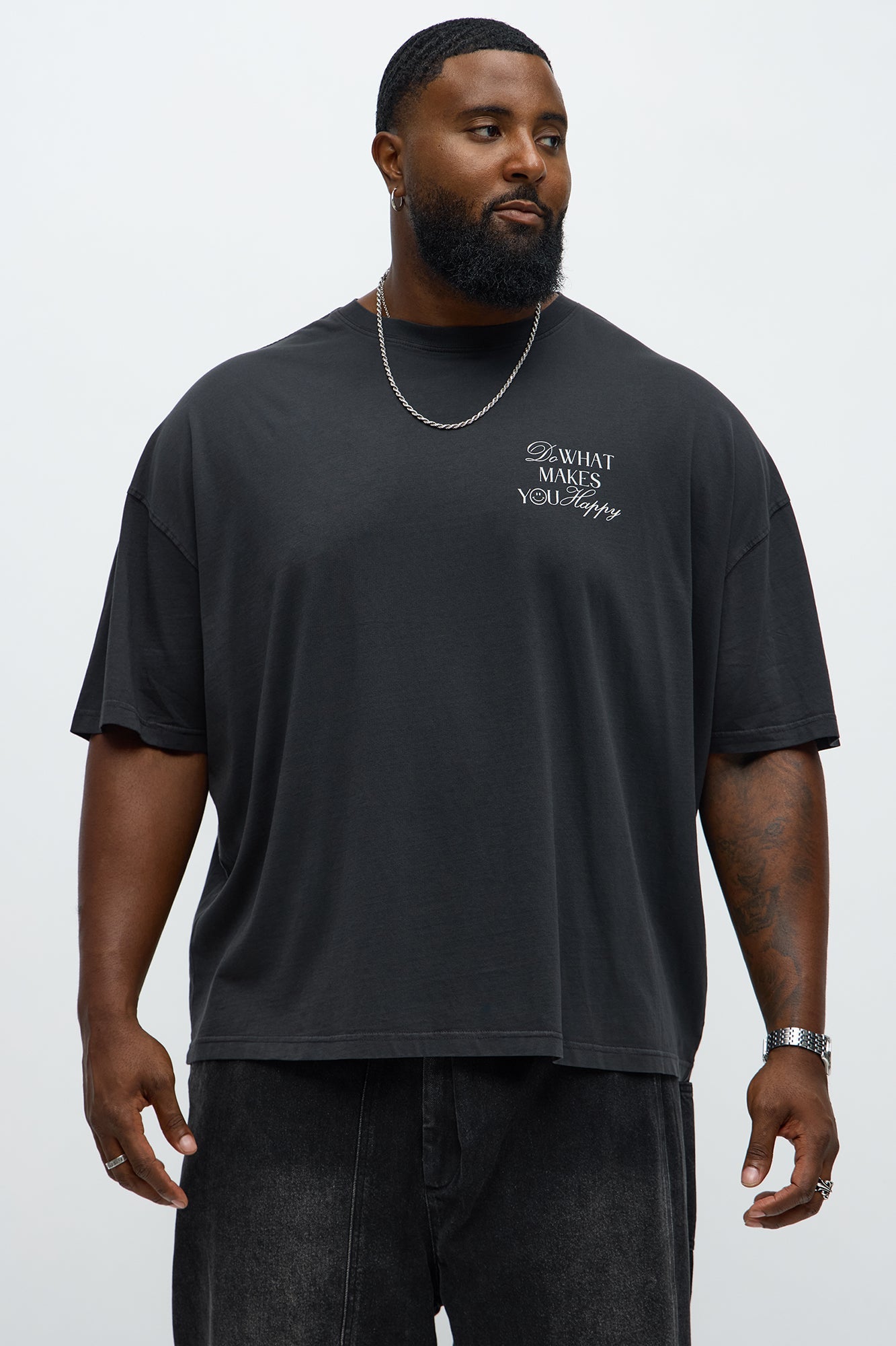 Do What Makes You Happy Oversized Short Sleeve Tee - Black Wash