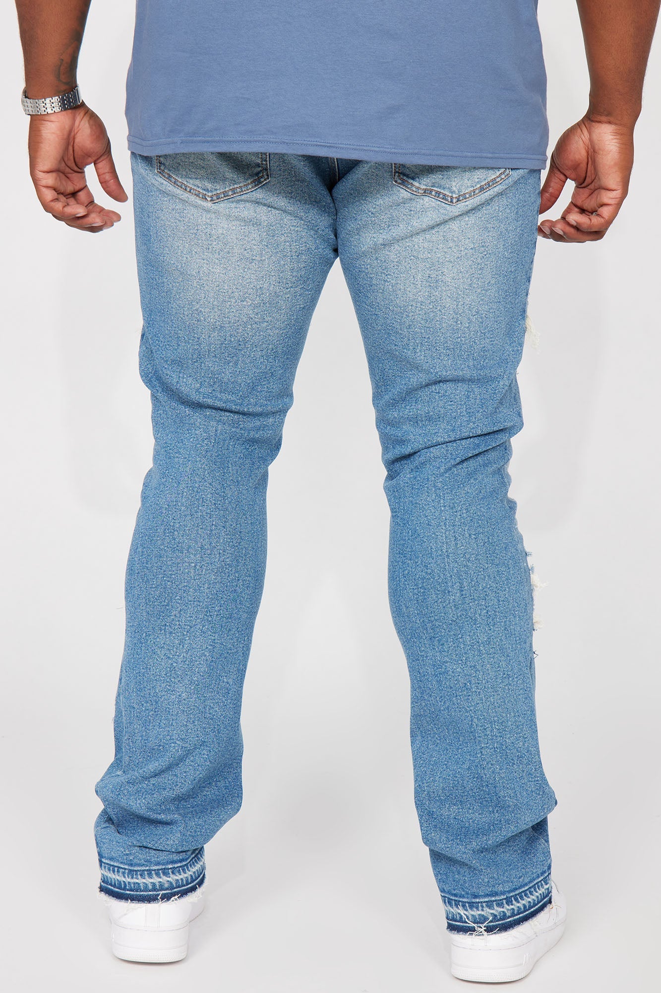 Cuff Me Stacked Skinny Flared Jeans - Medium Wash