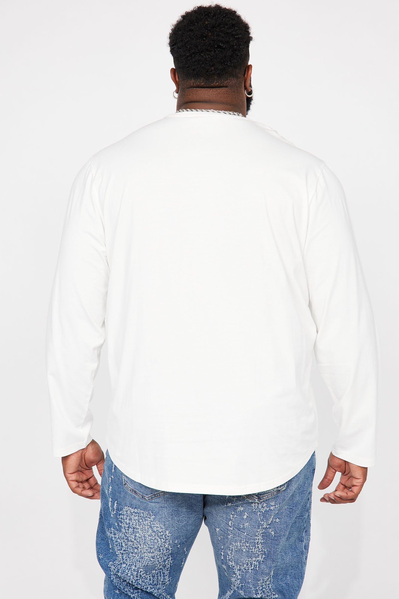 Essential Long Sleeve Scallop Tee - White