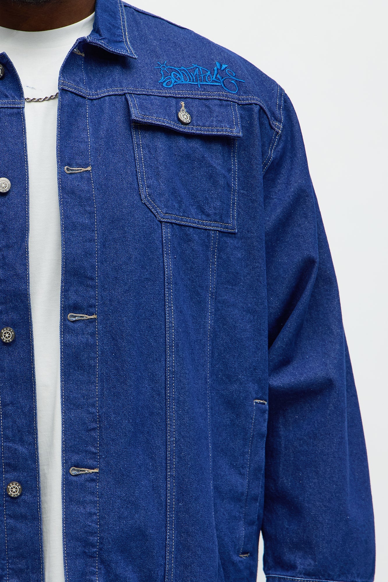 Southpole Contrast Stitch Back Hit Trucker Jacket - Blue Wash