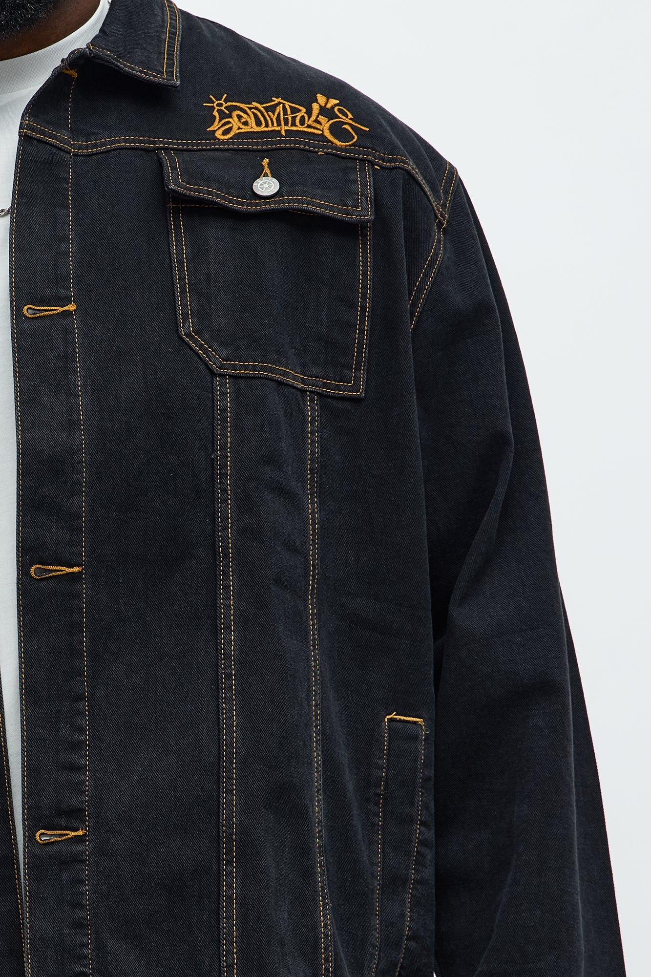 Southpole Contrast Stitch Trucker Jacket - Black