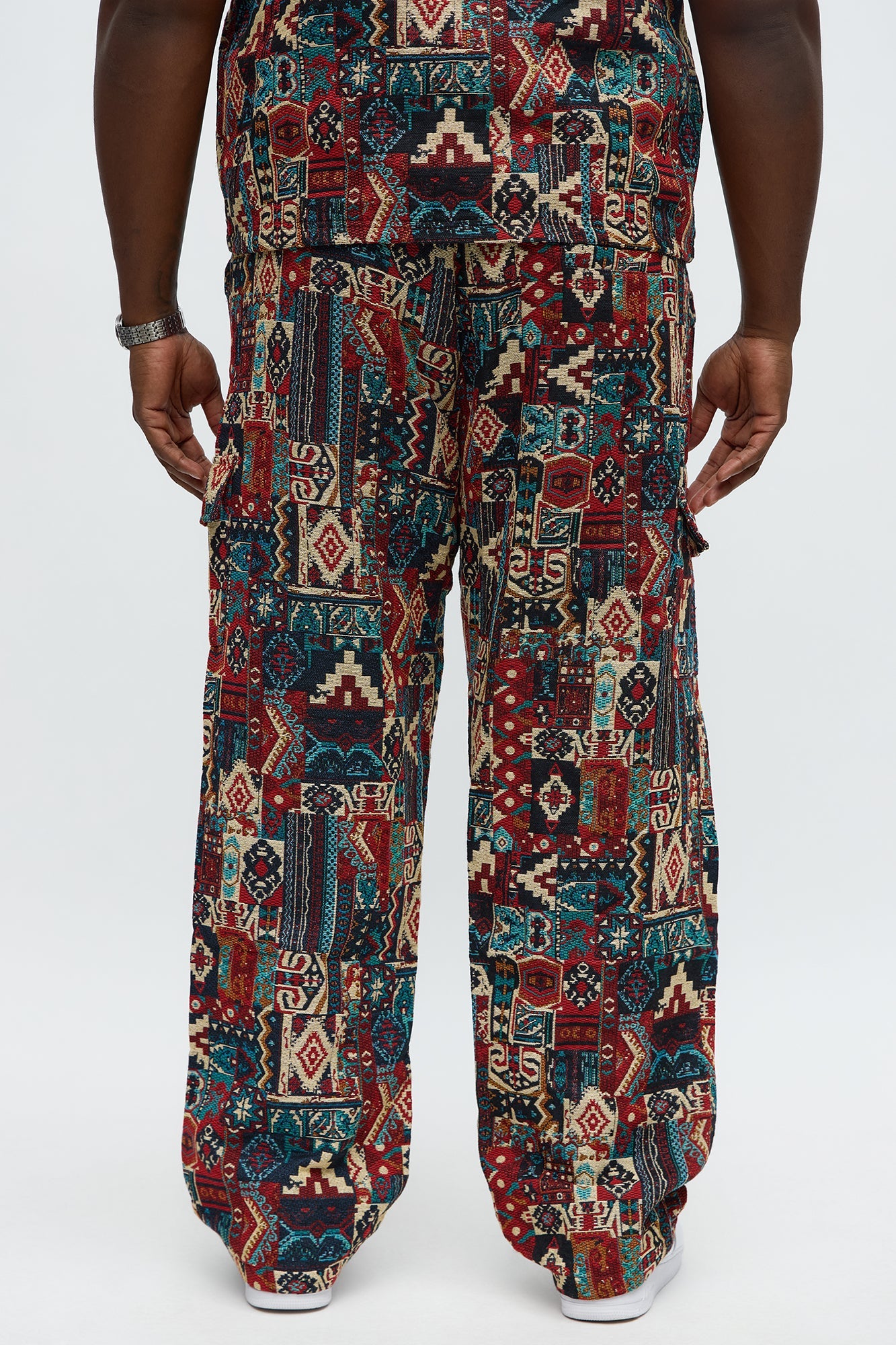 Baggy Aztec Tapestry Cargo Pants - Multi Color