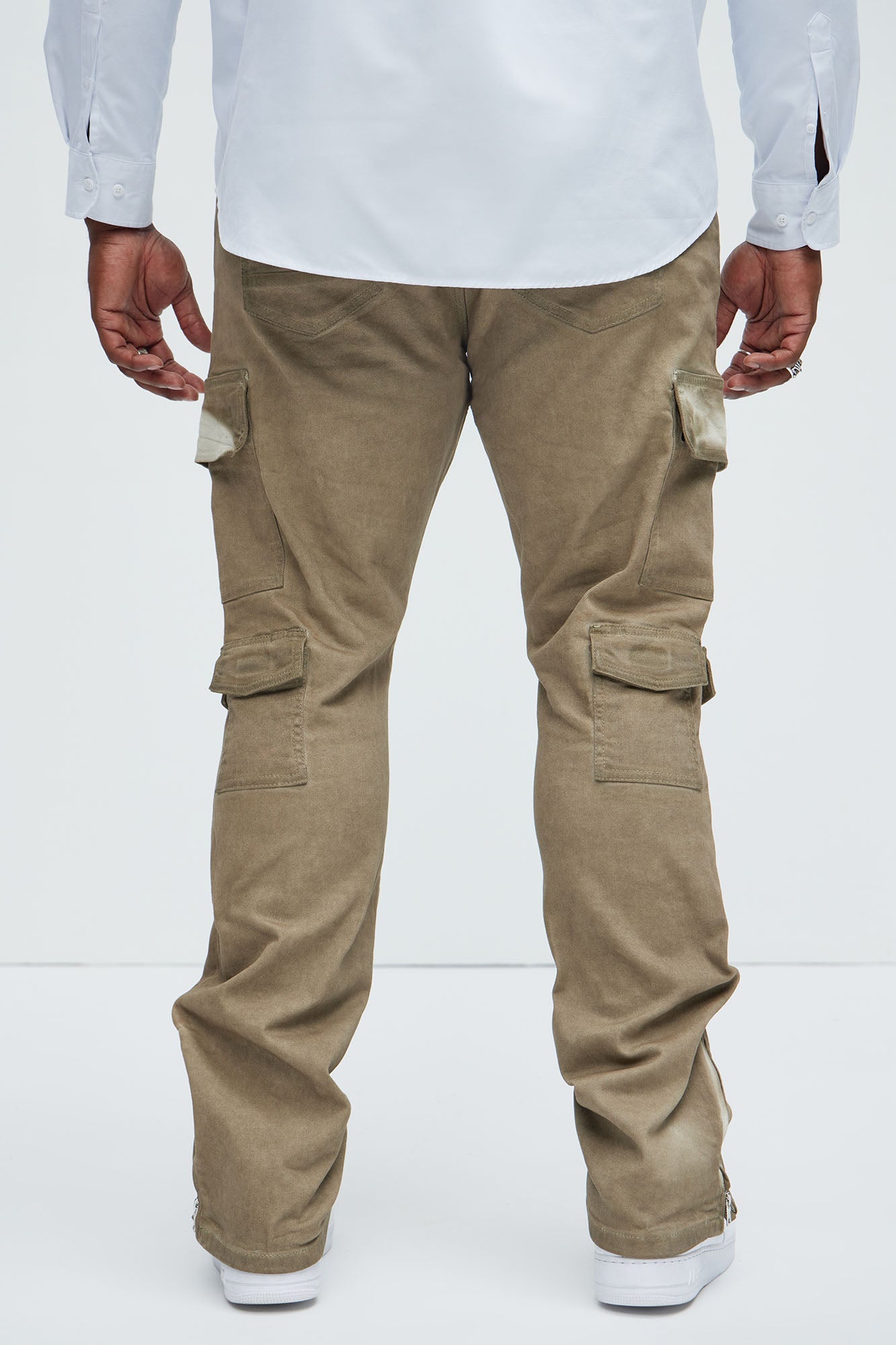Triple Cargo Stacked Skinny Flare Jeans - Taupe