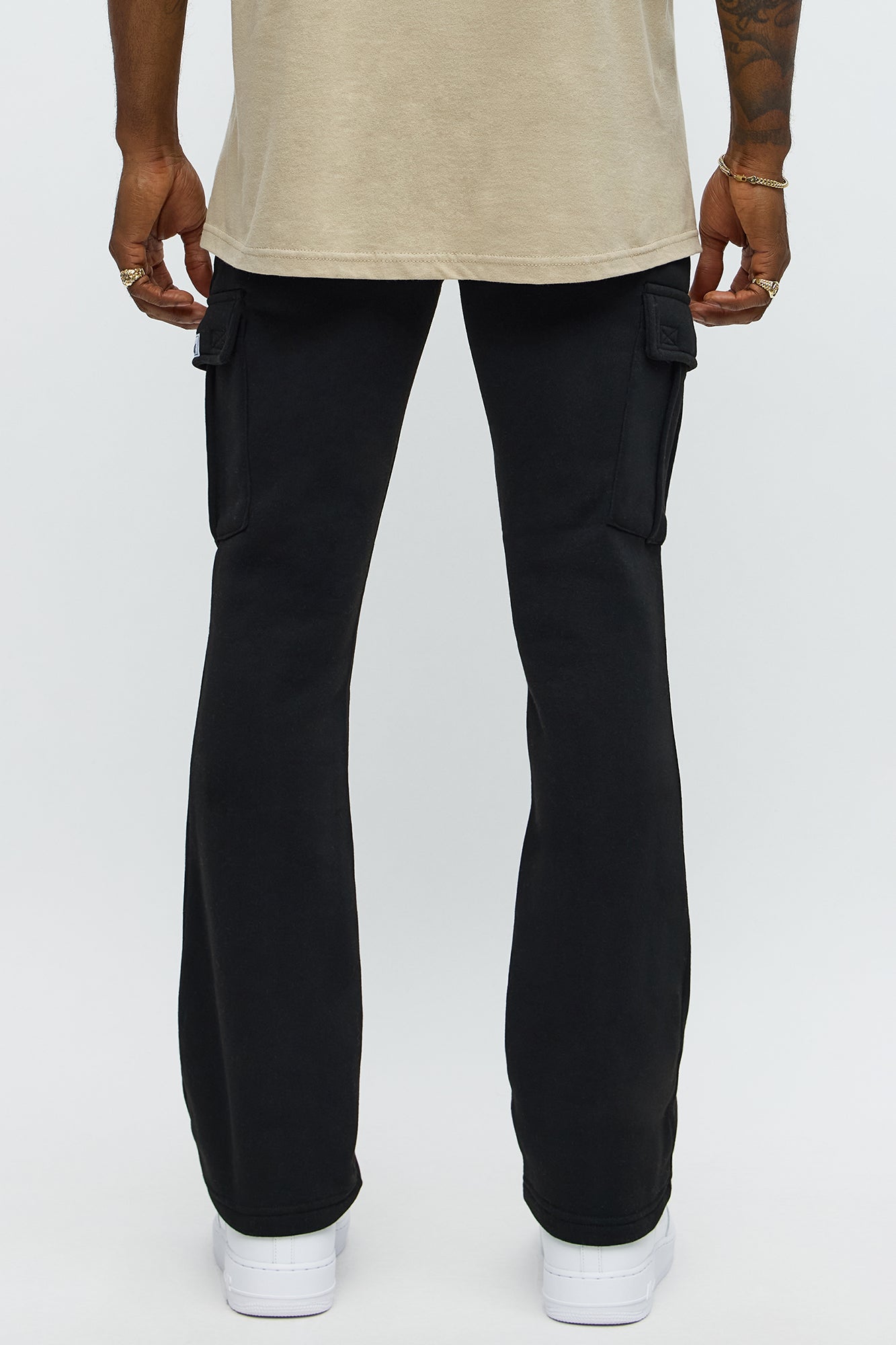 In The Cut Cargo Flared Sweatpants - Black