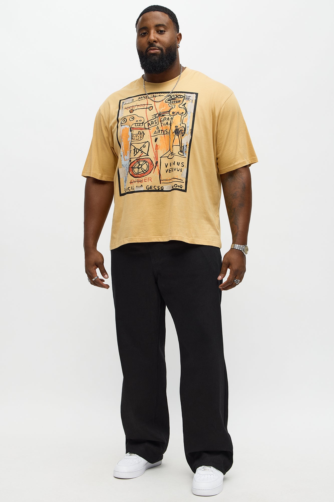 Jean-Michel Basquiat God Dog Oversized Short Sleeve Tee - Khaki