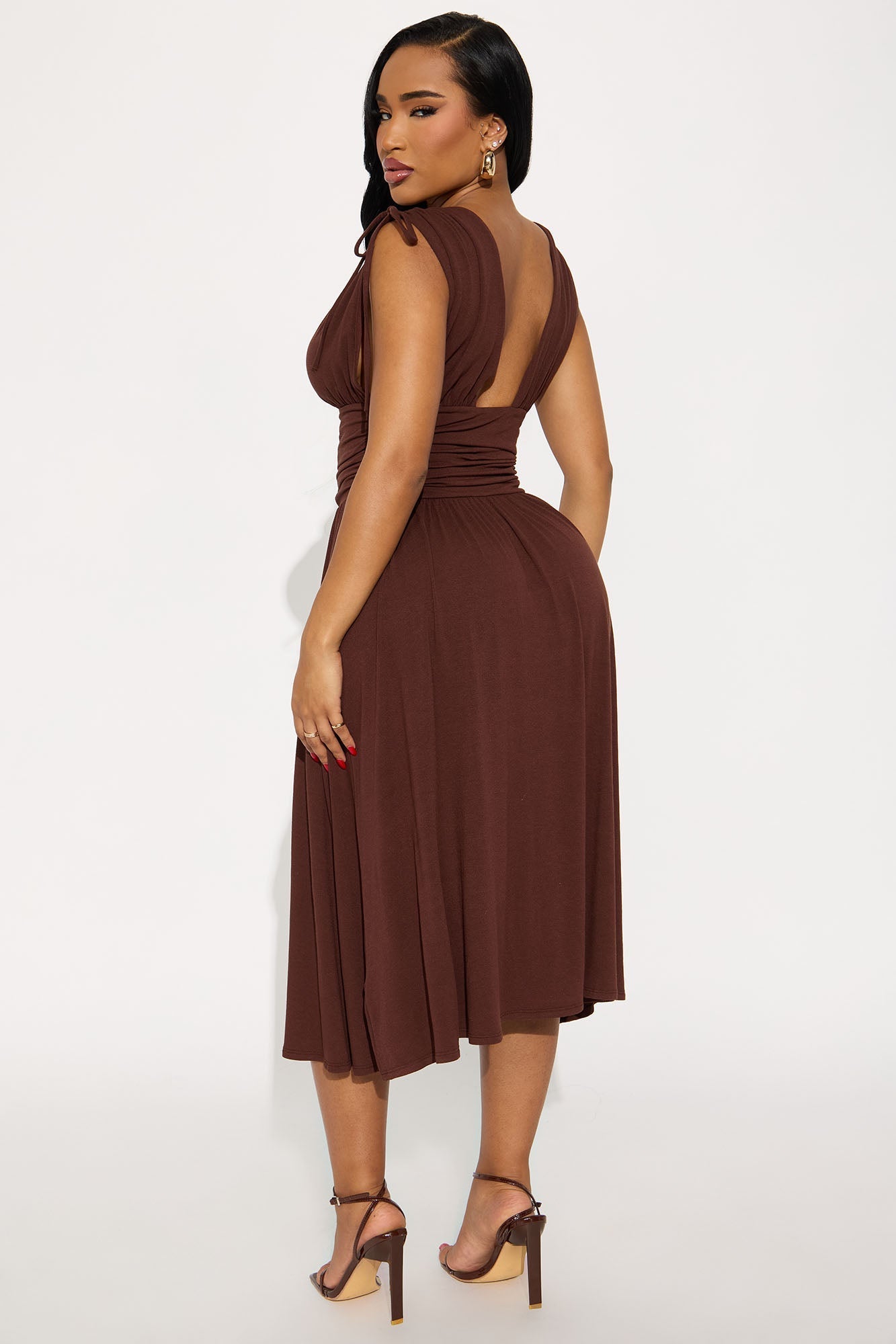 Annabelle Pleated Midi Dress - Chocolate