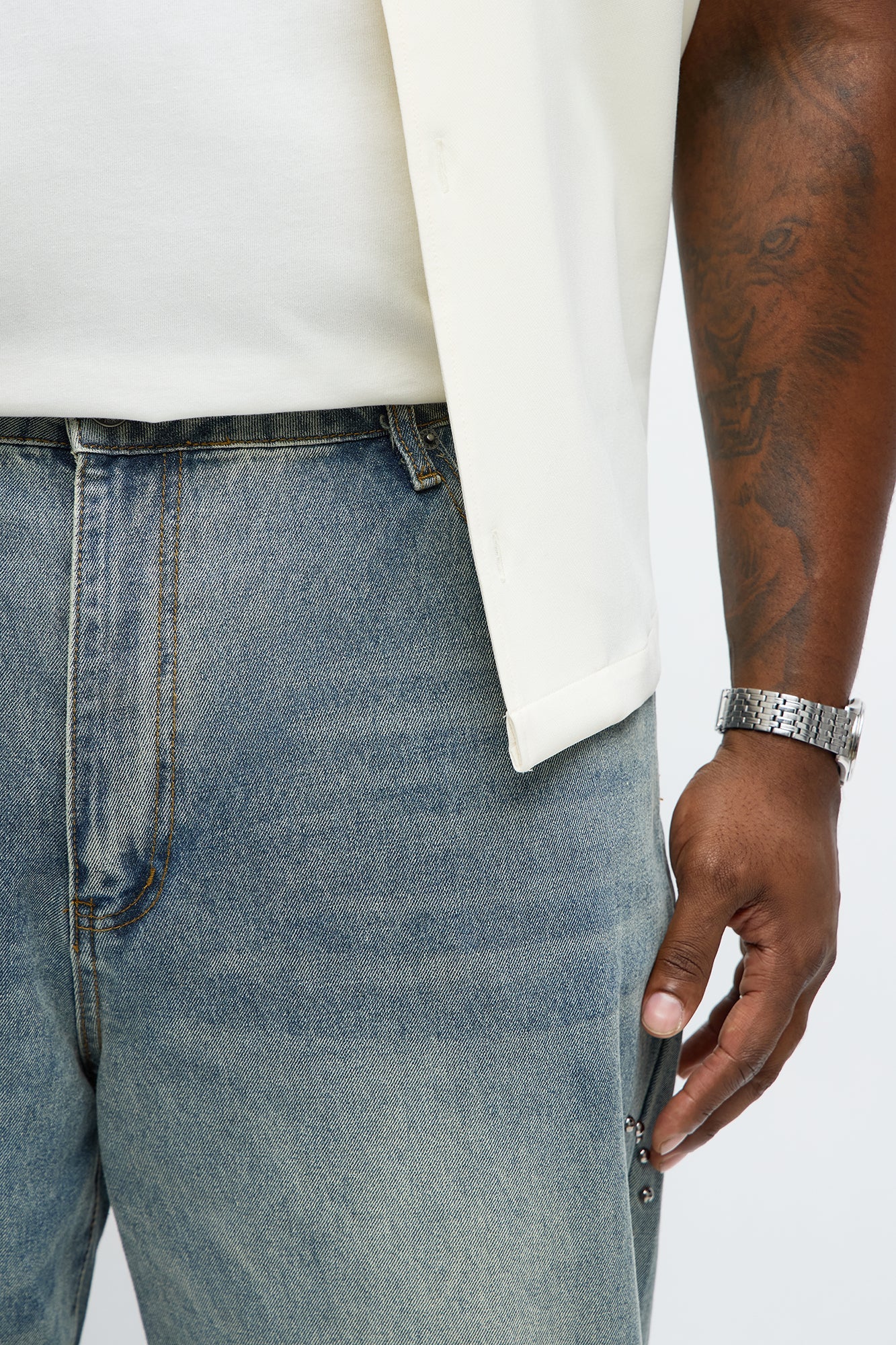 Relaxed Straight Sunshine Studs Jeans - Vintage Blue Wash