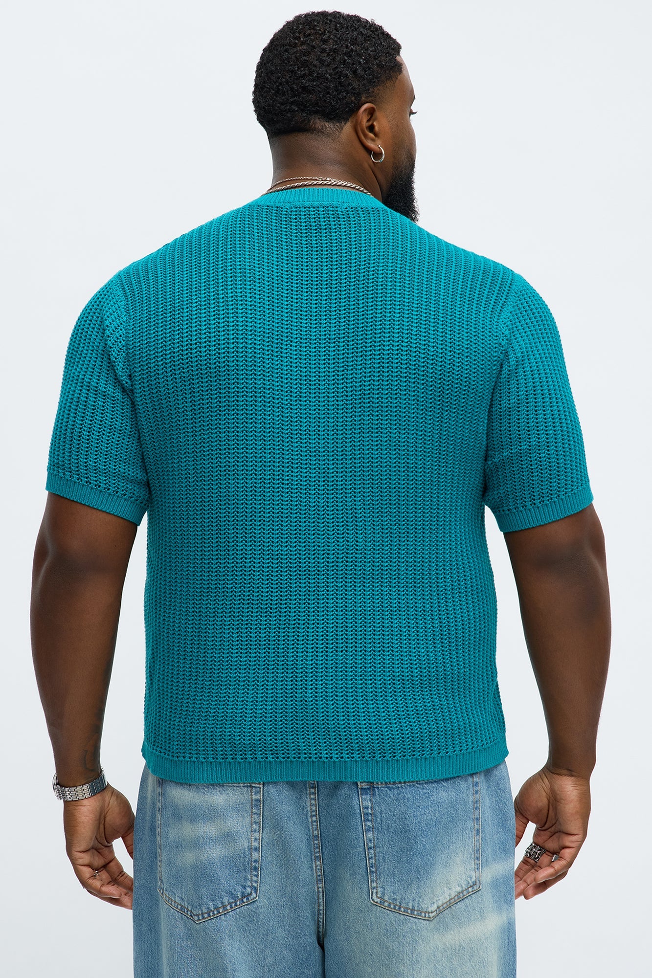 Printed Textured Knit Short Sleeve Tee - Green