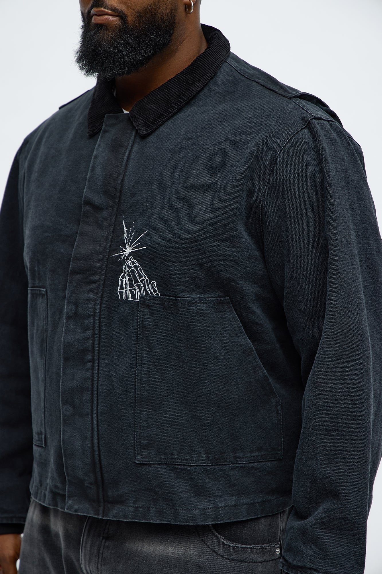 Cropped Higher Power Canvas Zip Jacket - Black