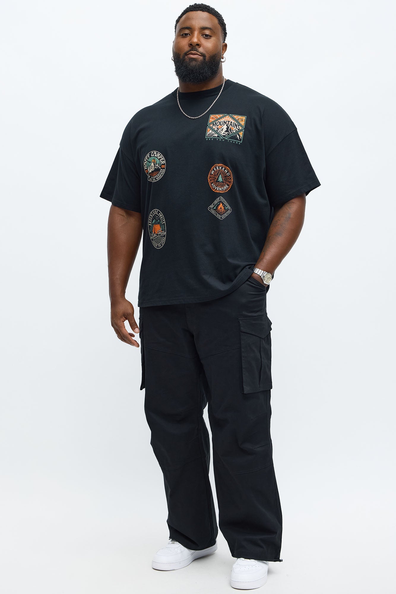 Happy Camper Oversized Short Sleeve Tee - Black