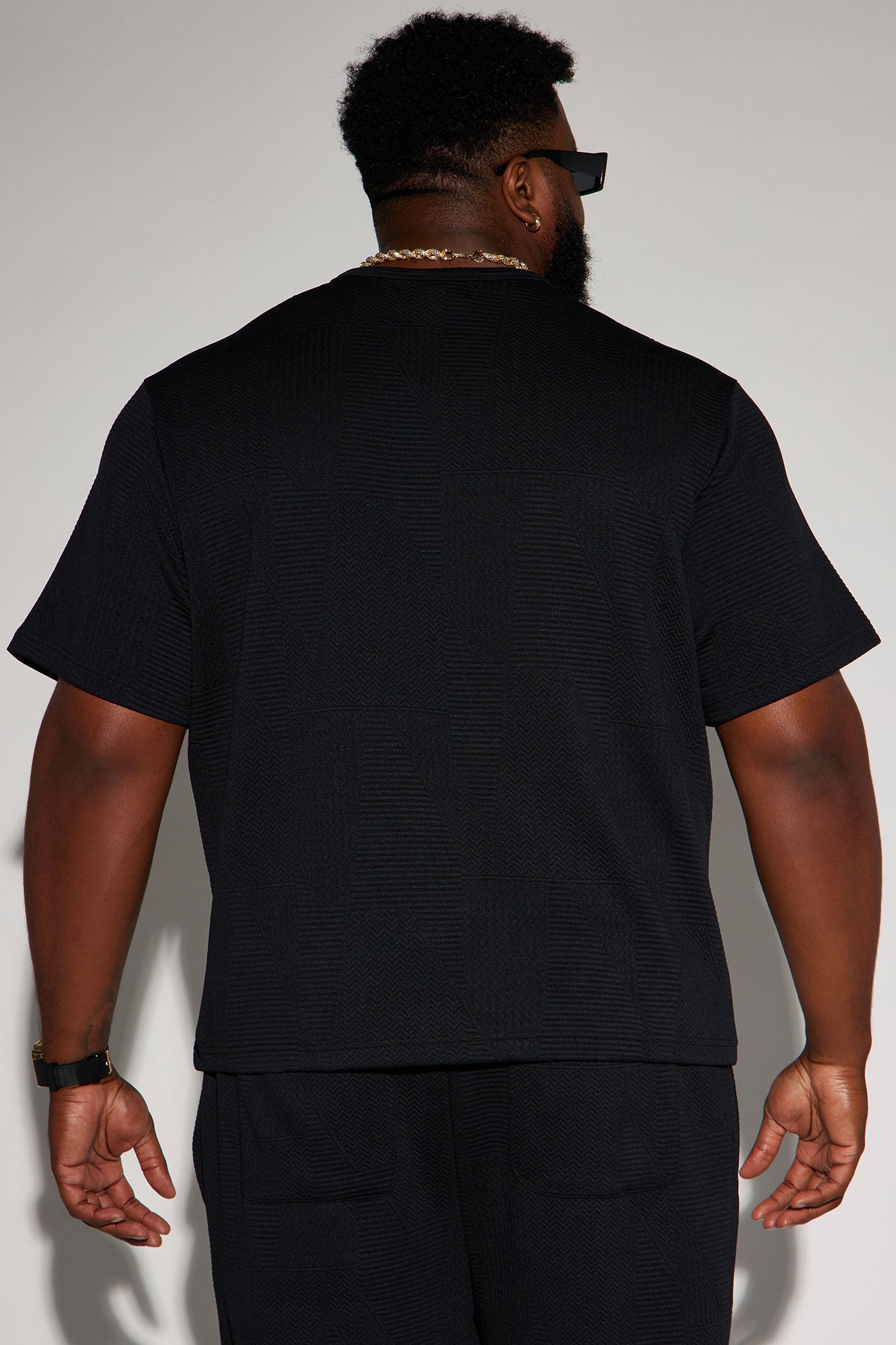 Textured Triangles Relaxed Crew Neck Tee - Black