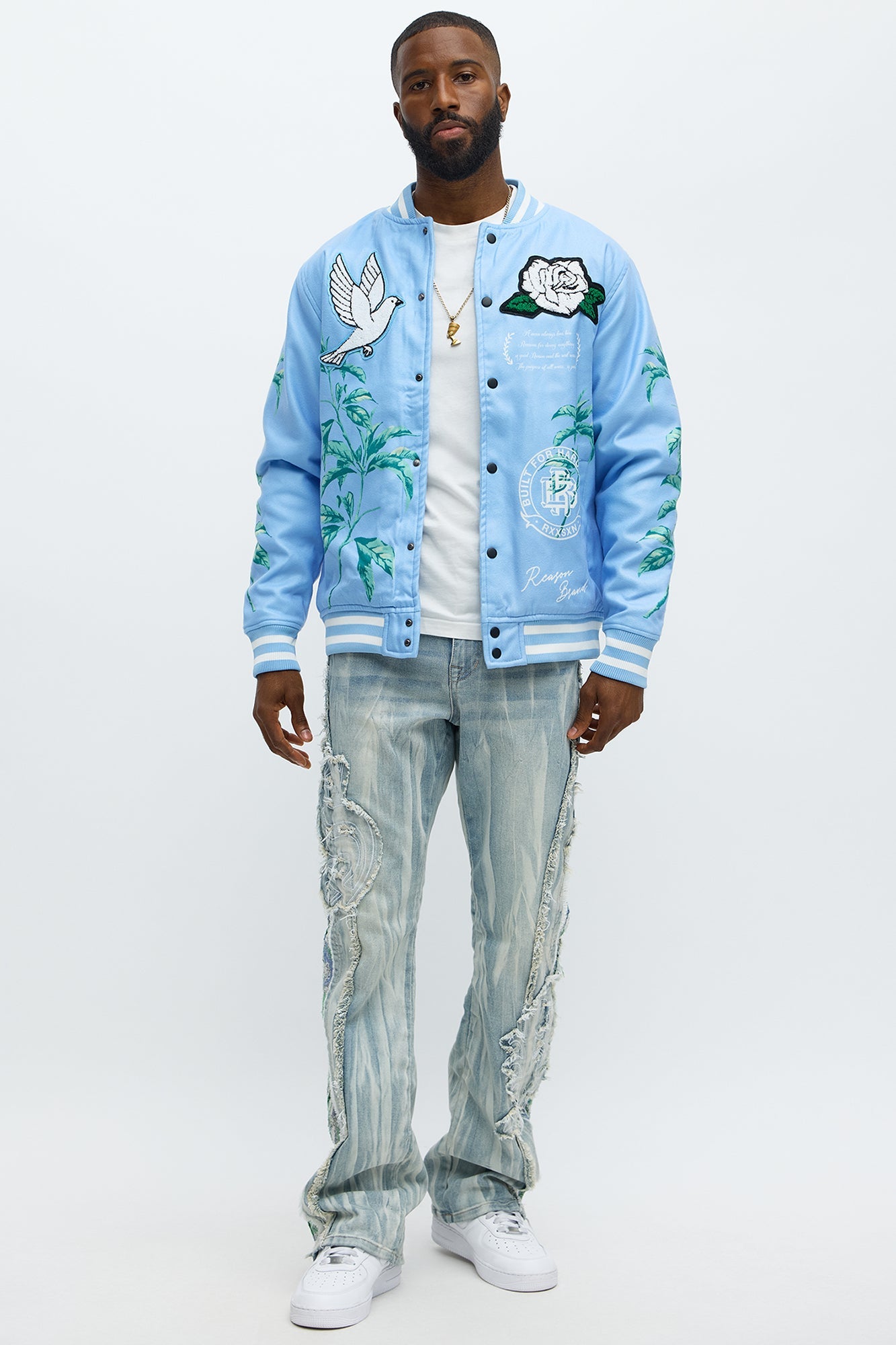 All We Trust Is Us Varsity Jacket - Blue/combo