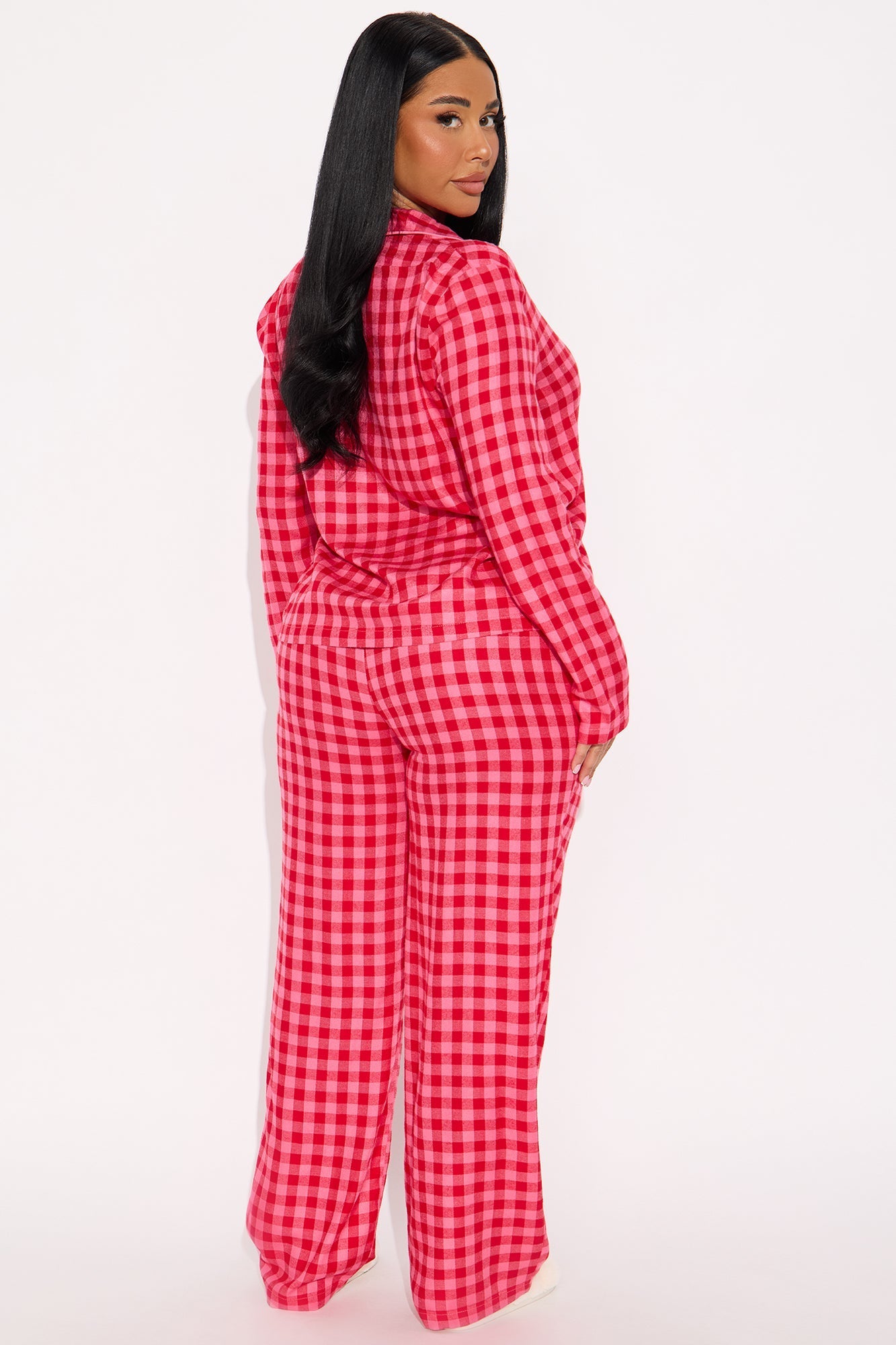Go Back To Bed Flannel Long Sleeve PJ Pant Set - Hot Pink/combo
