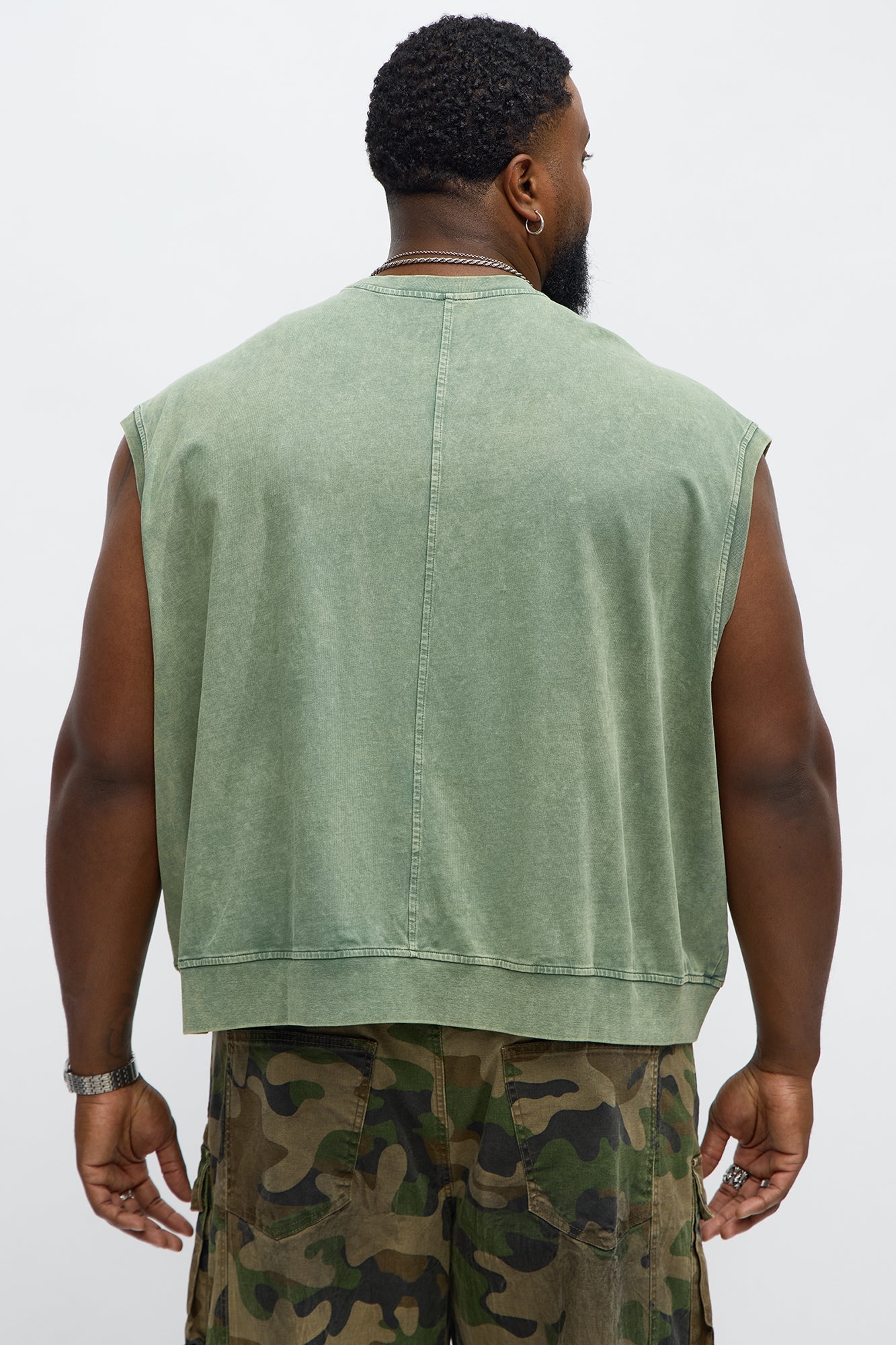 Boxy Washed Up Muscle Tee - Olive