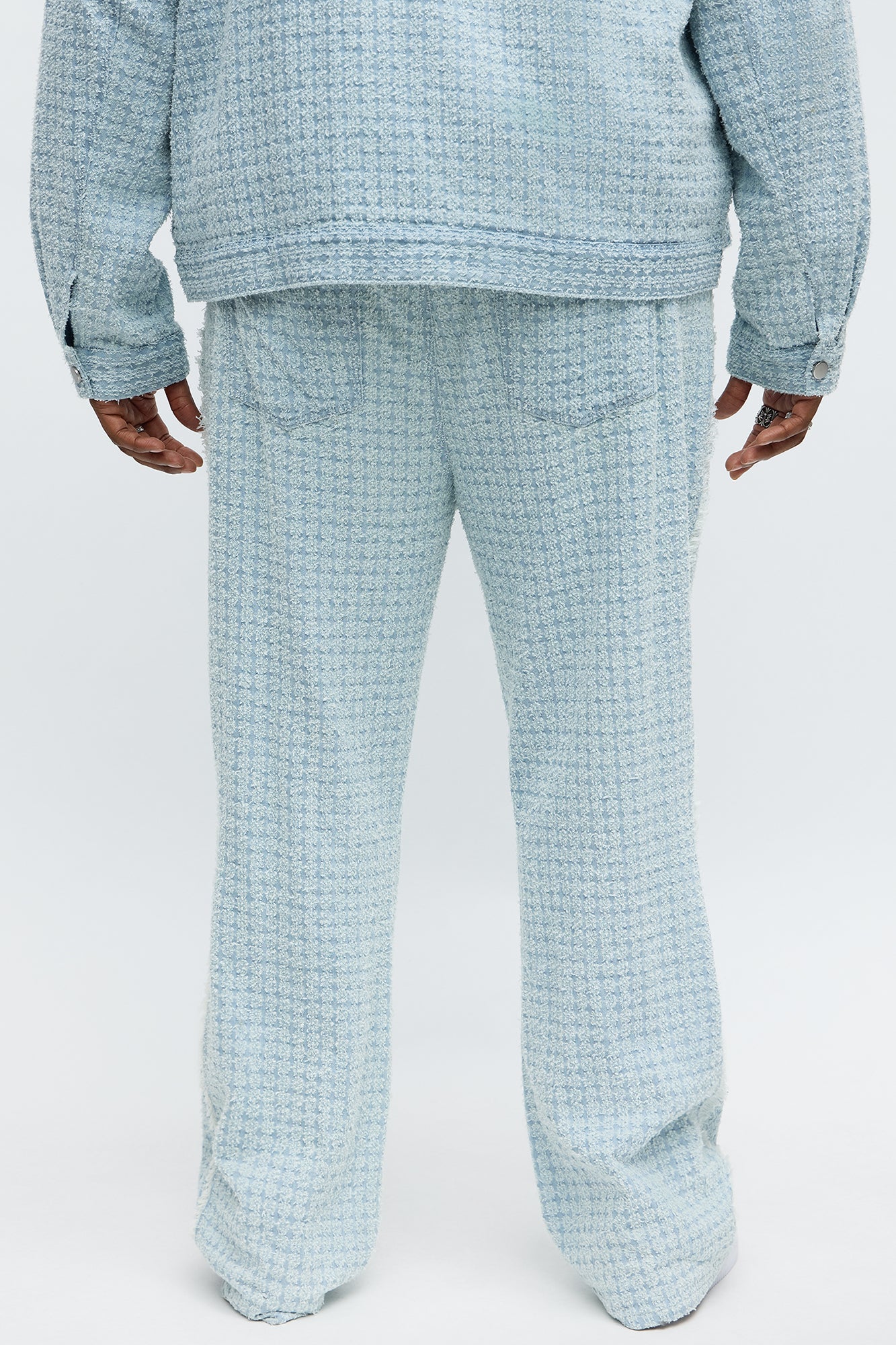 Stacked Slim Flare Textured Frayed Pant - Light Blue Wash