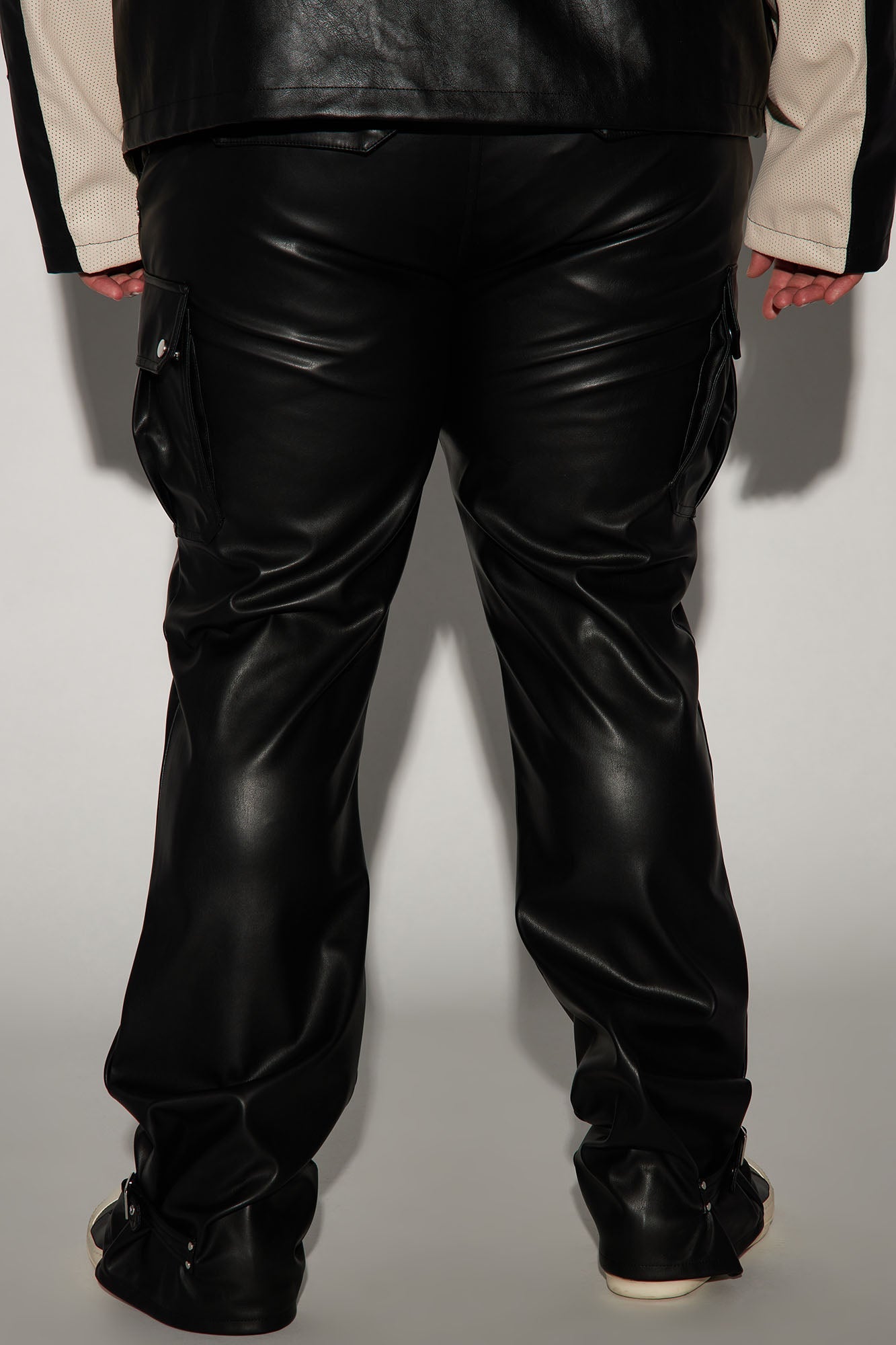 Brenner Faux Leather Stacked Slim Flare Pants - Black