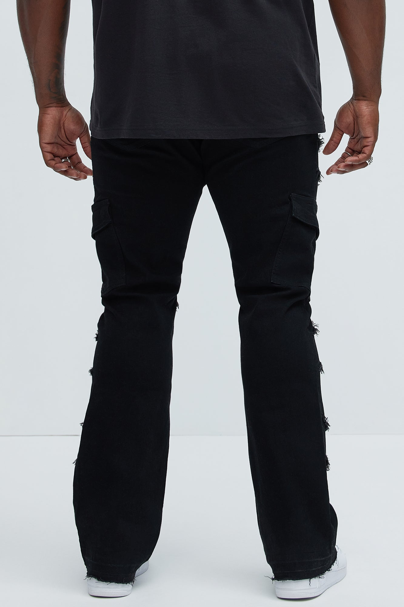Simi Fray Cargo Stacked Skinny Flare Jeans - Black