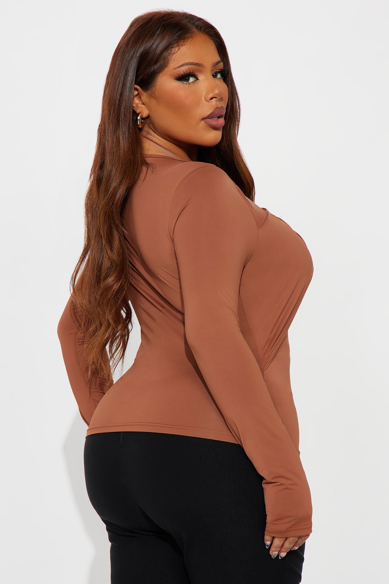 Libra Ruched Long Sleeve Top - Brown