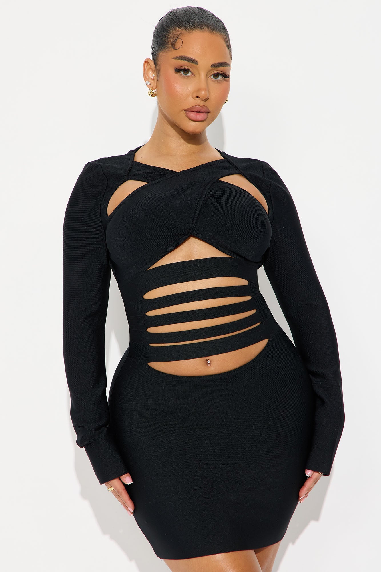 Can't Forget Me Slit Bandage Mini Dress - Black