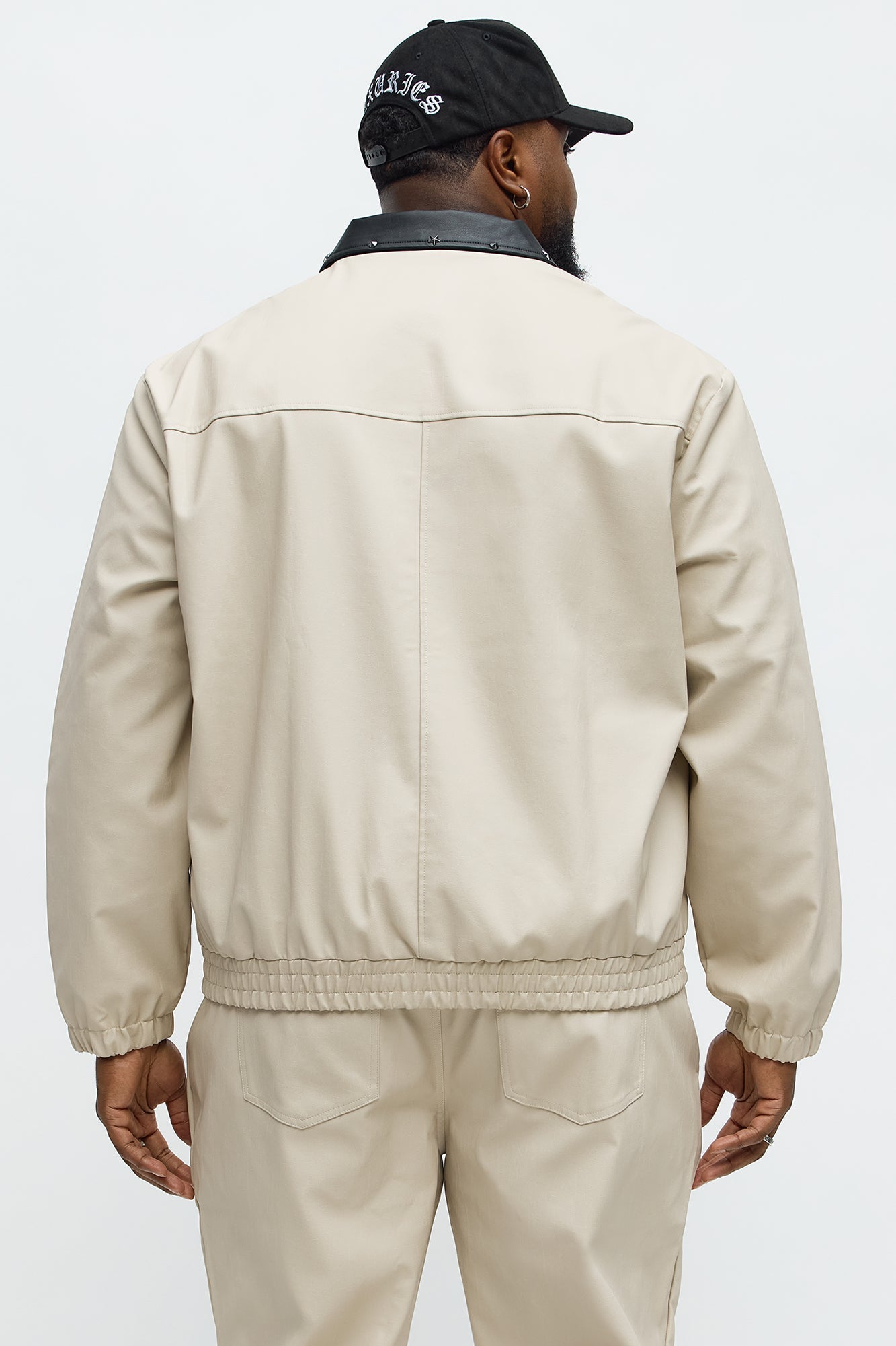 Studded Star Faux Leather Work Jacket - Taupe