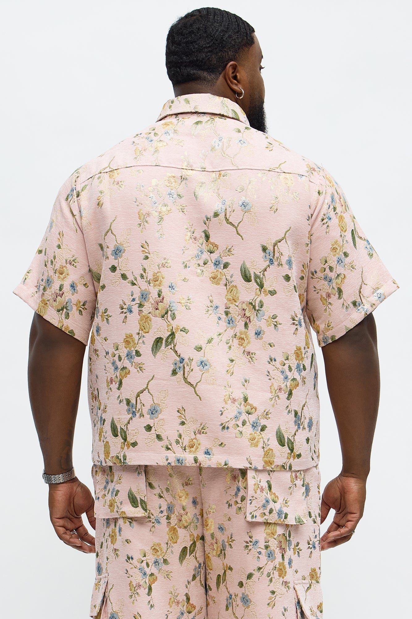 Cropped Blooming Button Up Shirt - Pink