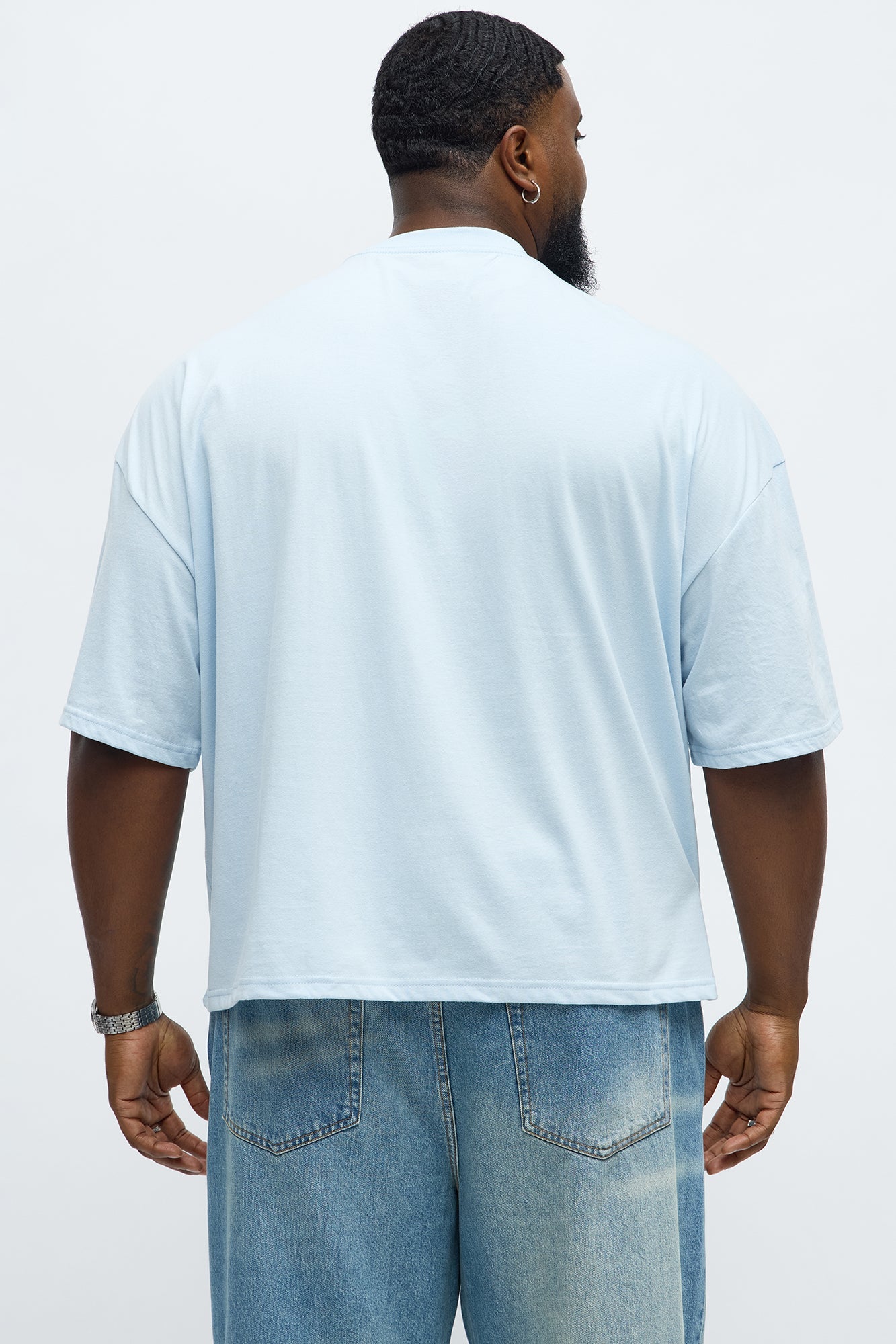 Oversized Cropped Von Dutch Classic Wings Tee - Light Blue