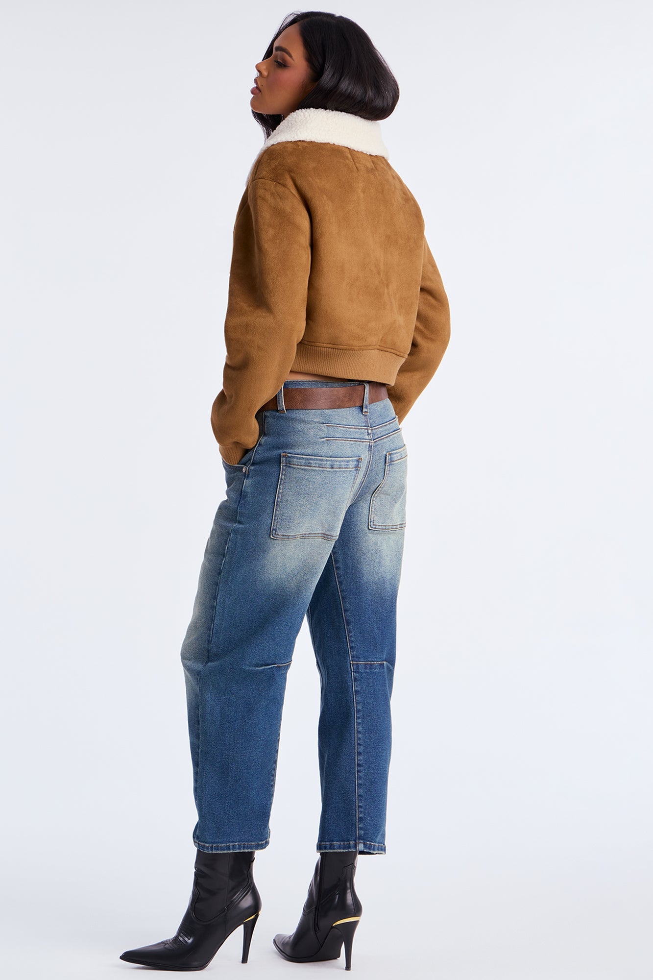 Jasmine Faux Suede Bomber Jacket - Camel