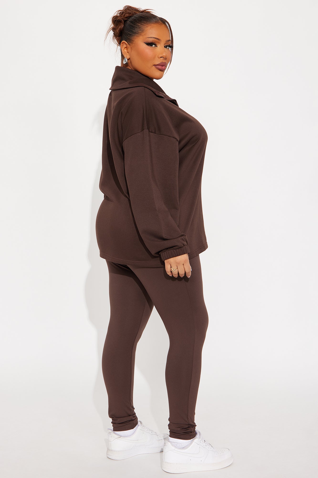 Beverly Quarter Zip Fleece Pant Set - Chocolate