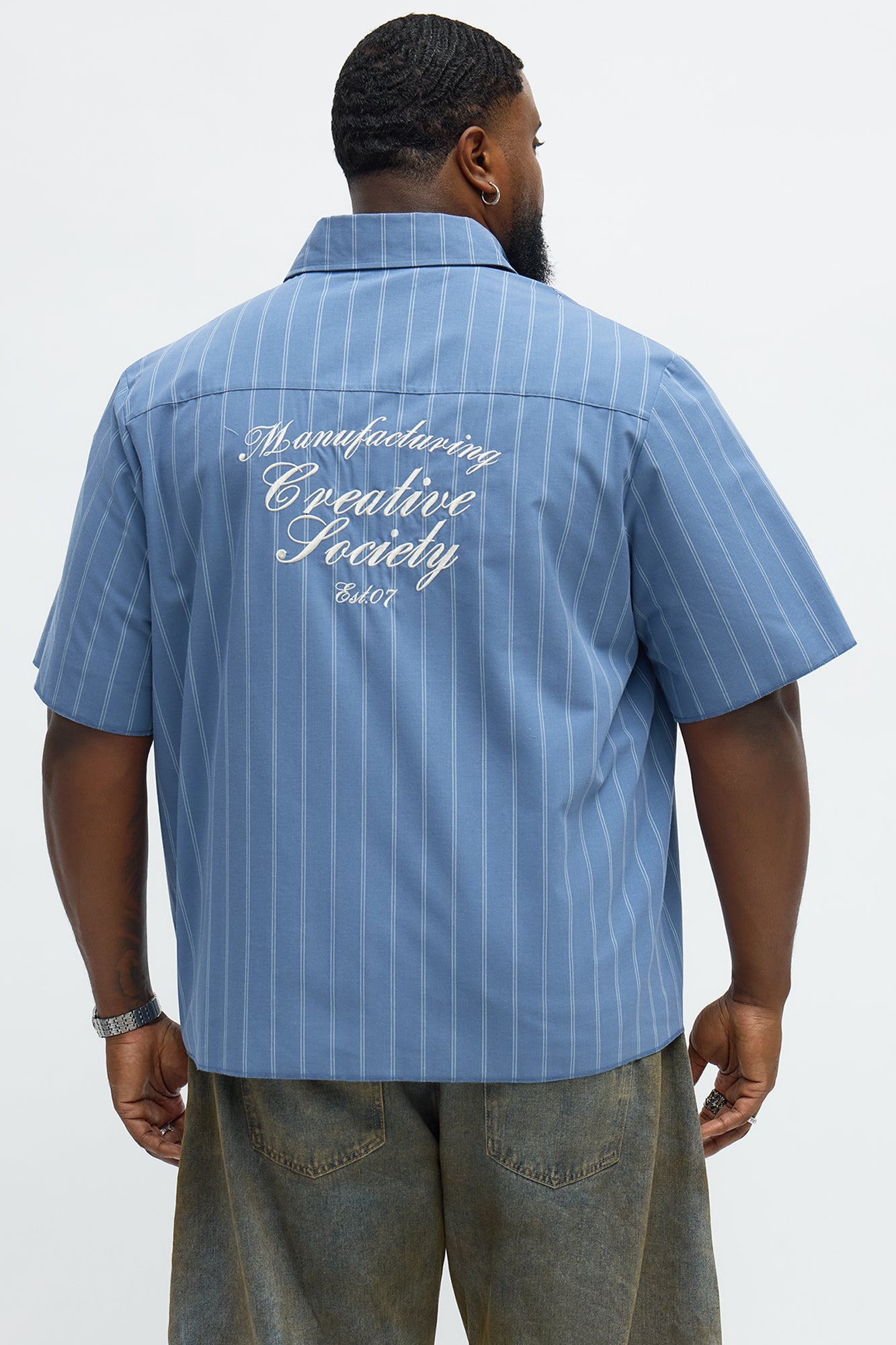 Creative Society Raw Hem Mechanic Button Up Shirt - Blue