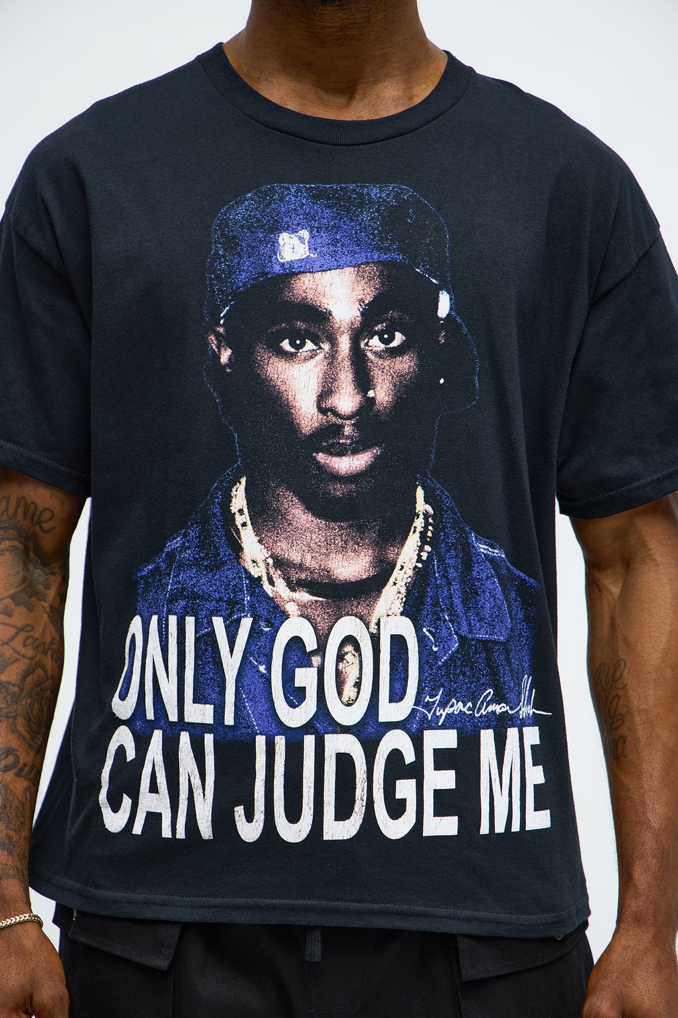 Tupac Only God Can Judge Me Oversized Short Sleeve Tee - Black