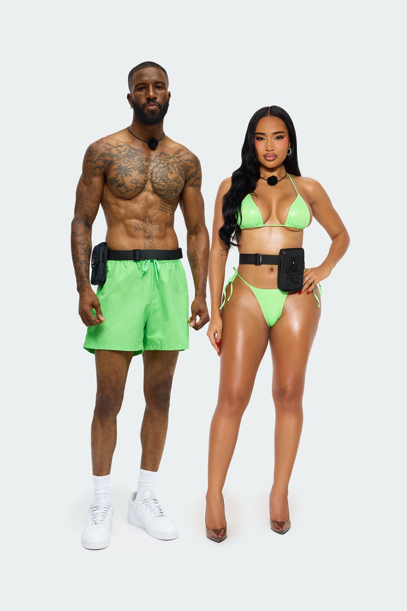 Male Villa Bombshell 3 Piece Swim Trunk And Mic Halloween Costume - Green