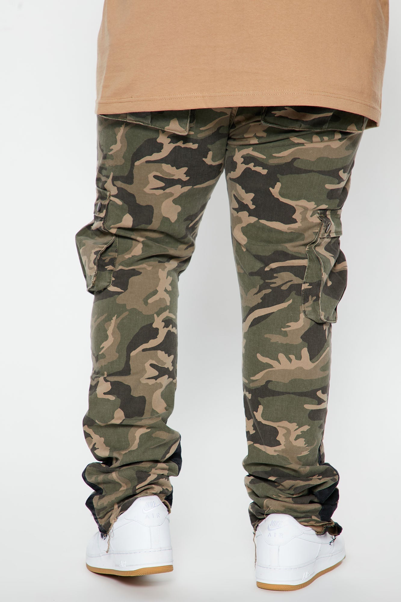 Contrast Skinny Stacked Flared Cargo Pants - Camouflage