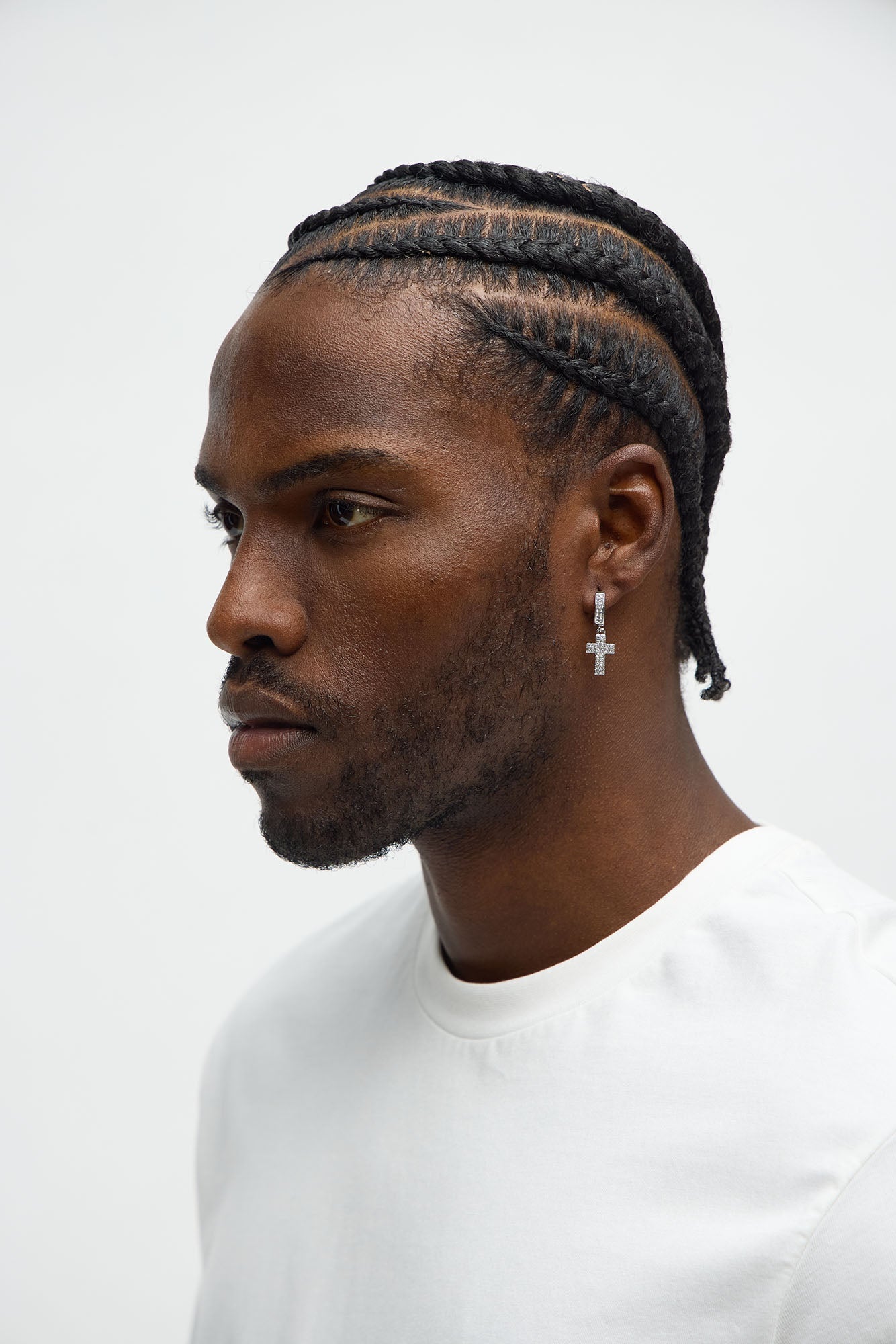 Iced Cross Hoop Earing Set - Silver