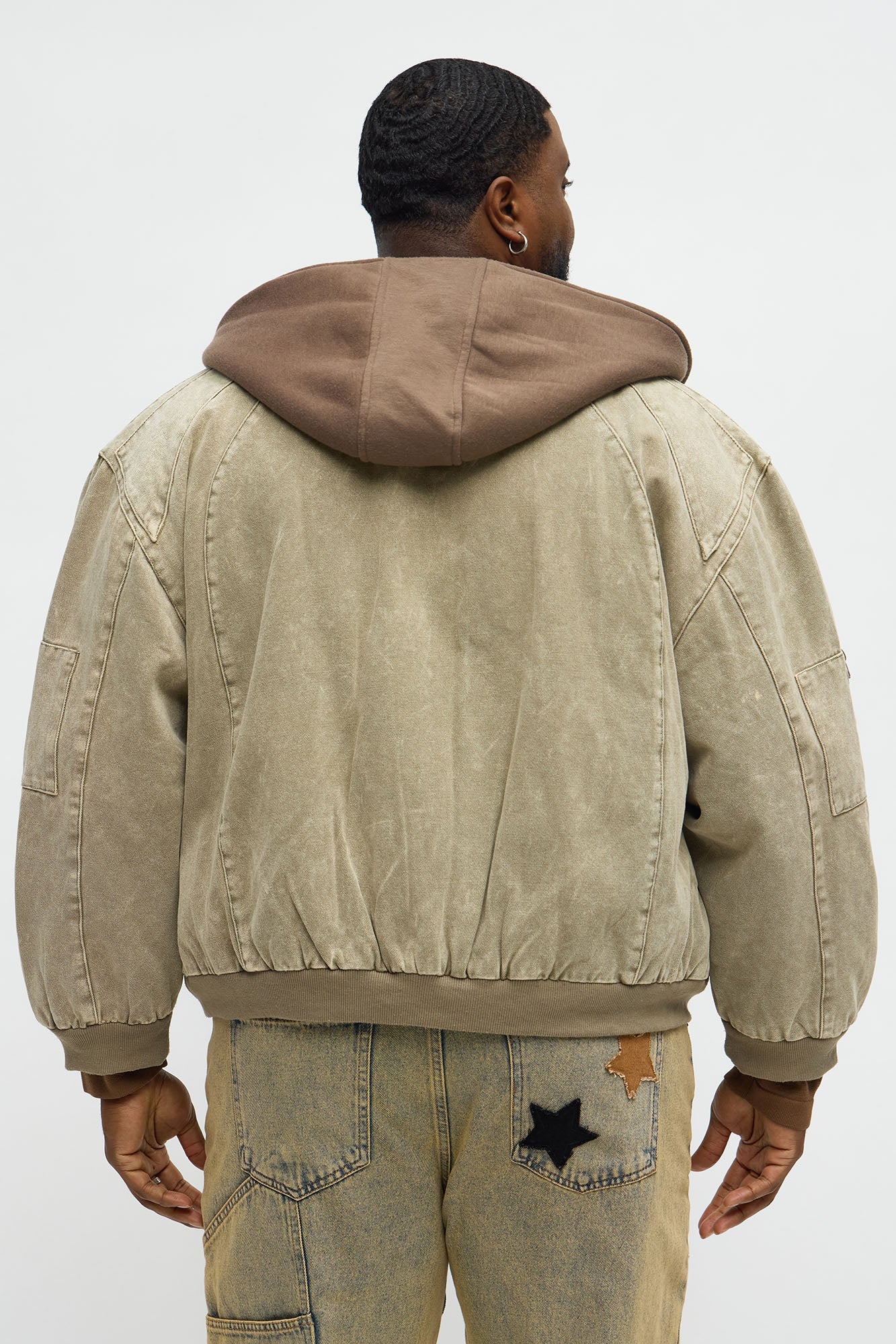 Oversized Padded Hooded Utility Bomber - Olive/combo