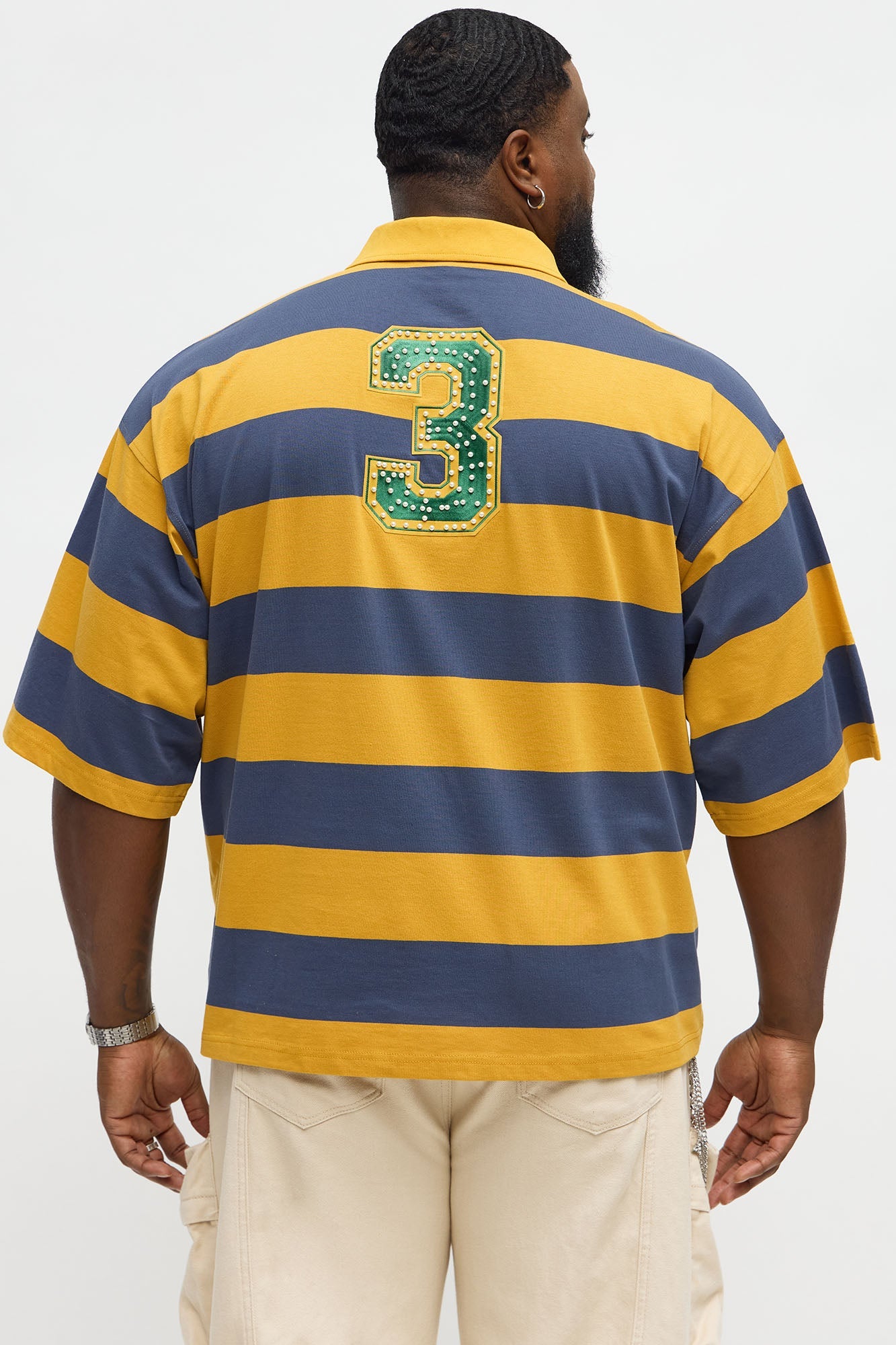 Cropped Ivy Prep Pearl Embellished Short Sleeve Polo - Mustard/combo