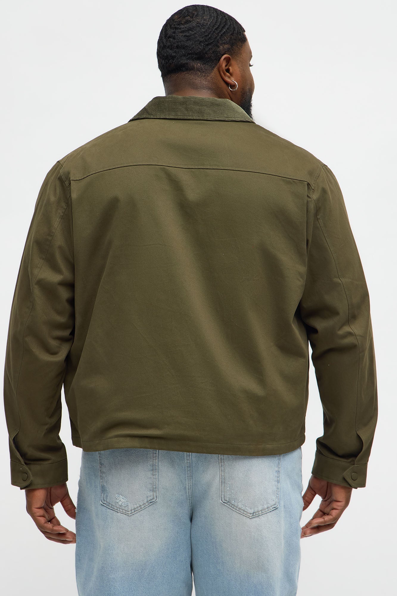 Cropped Utility Corduroy Collar Work Jacket - Olive