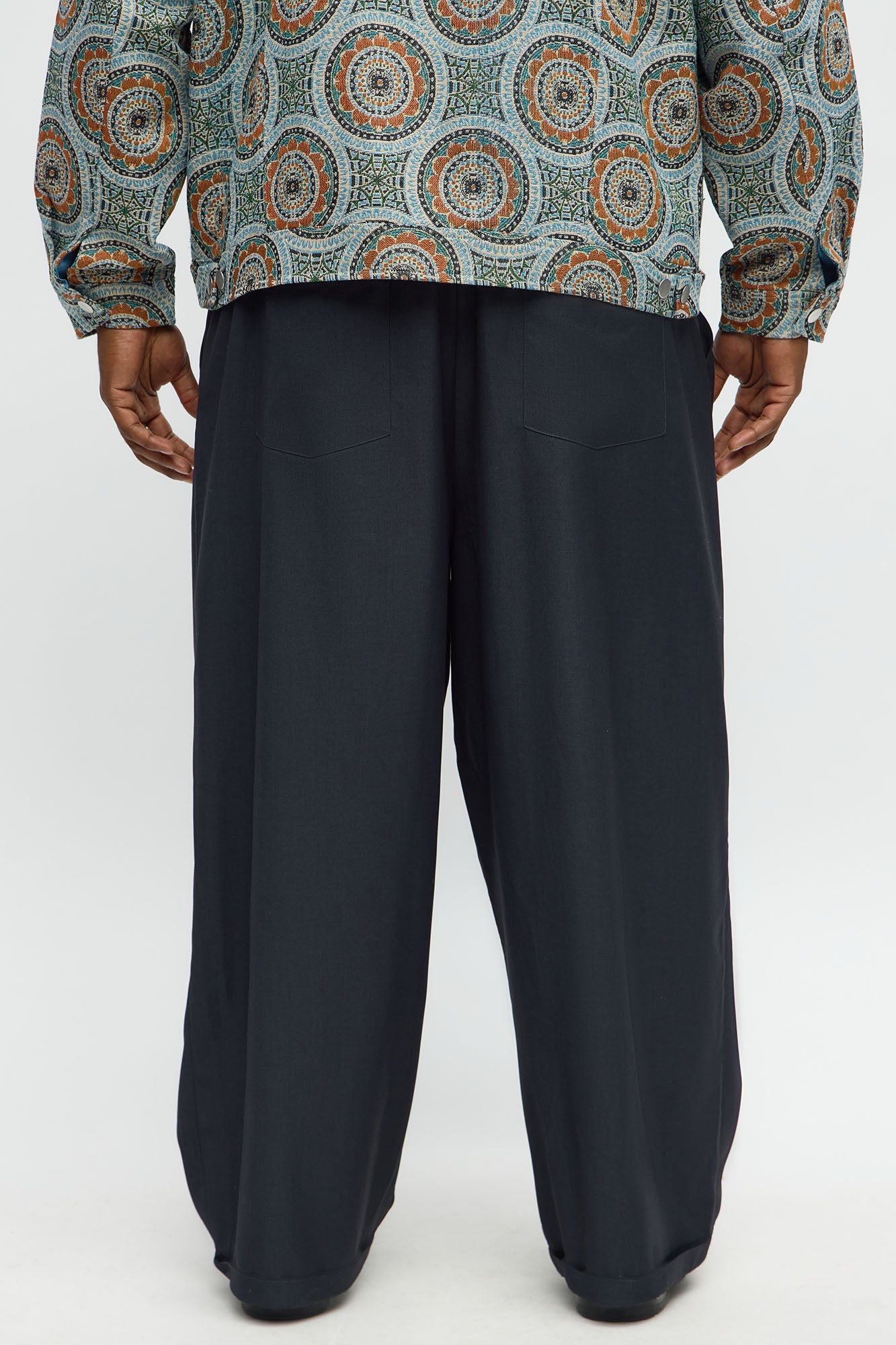 Baggy Pleated Everyday Trouser - Grey/Blue