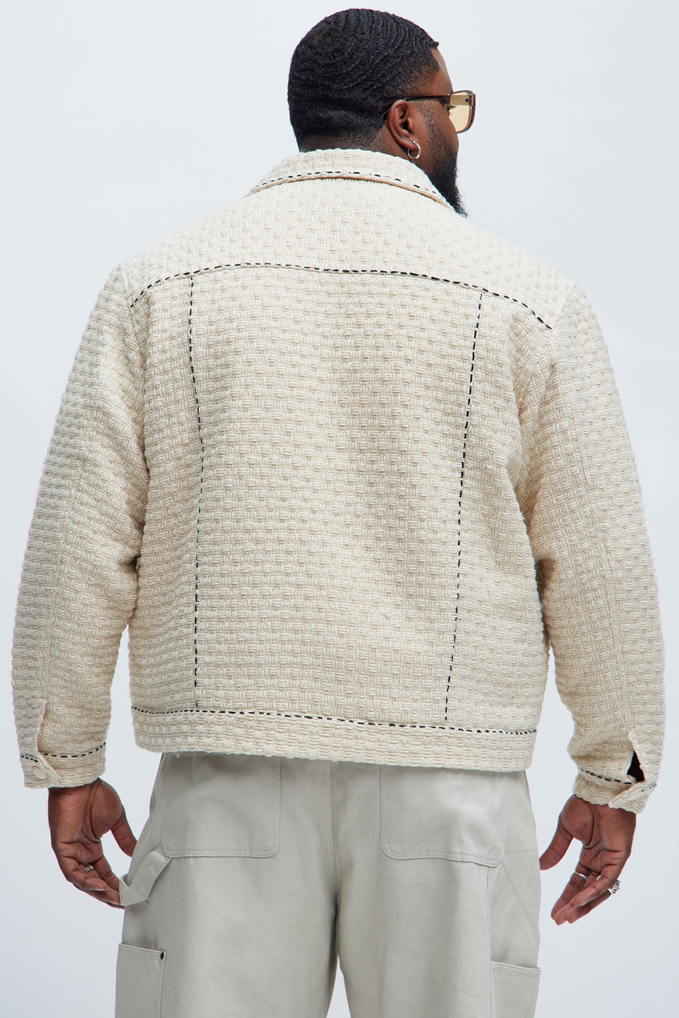 Beverly Tweed Contrasting Stitch Trucker Jacket - Cream