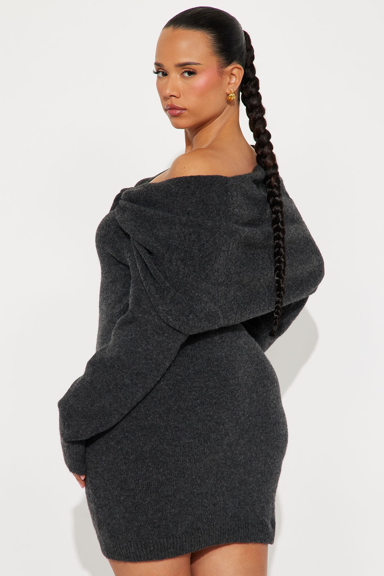 Clean Slate Sweater Mini Dress - Dark Grey