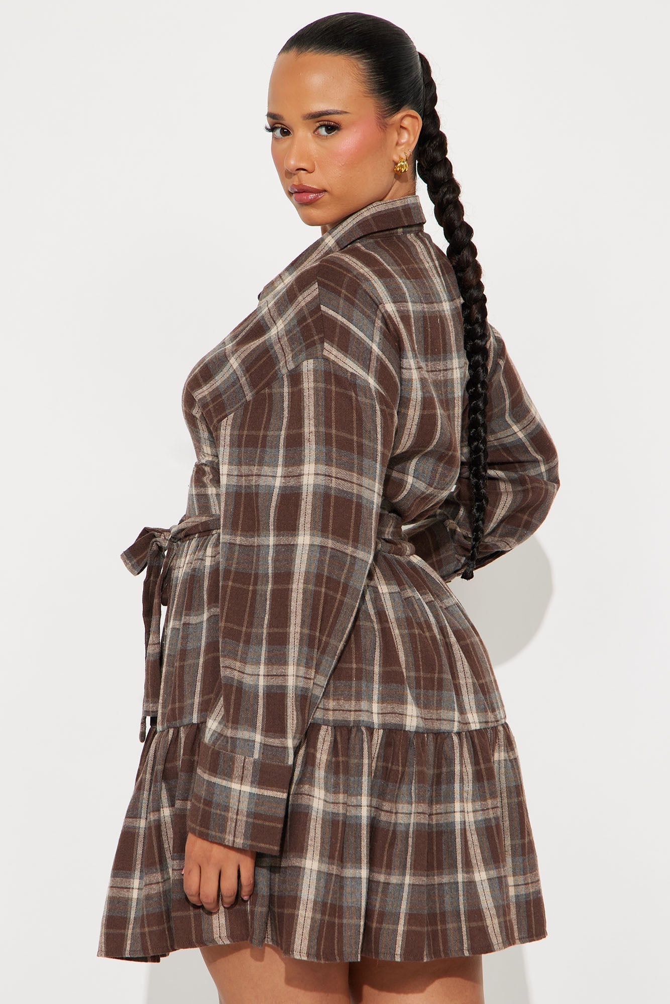 Jasleen Plaid Mini Dress - Brown Combo