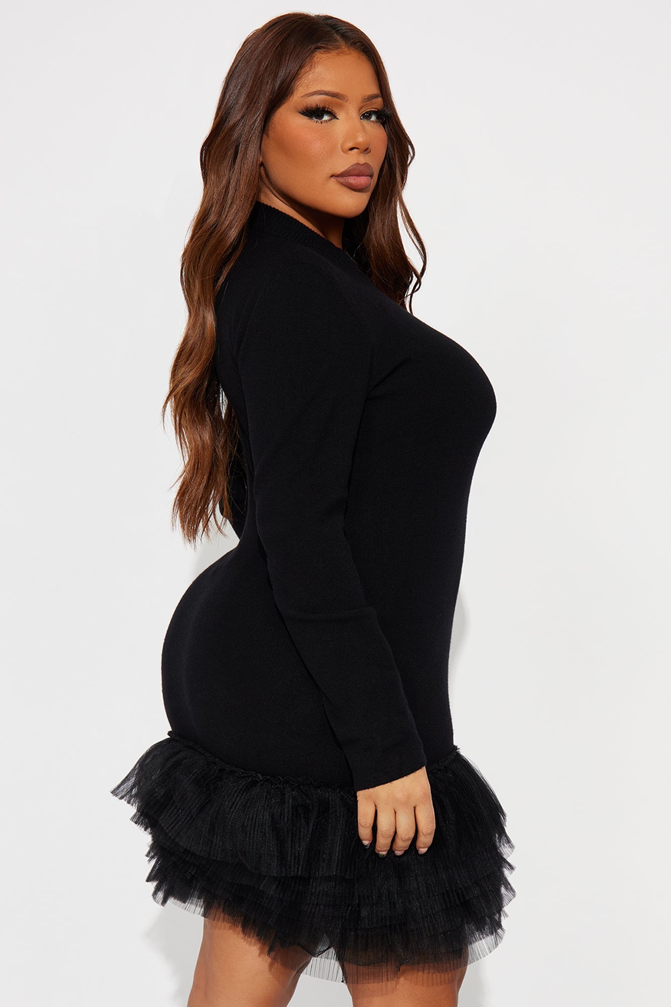 Tall Adora Drop Waist Sweater Mini Dress - Black