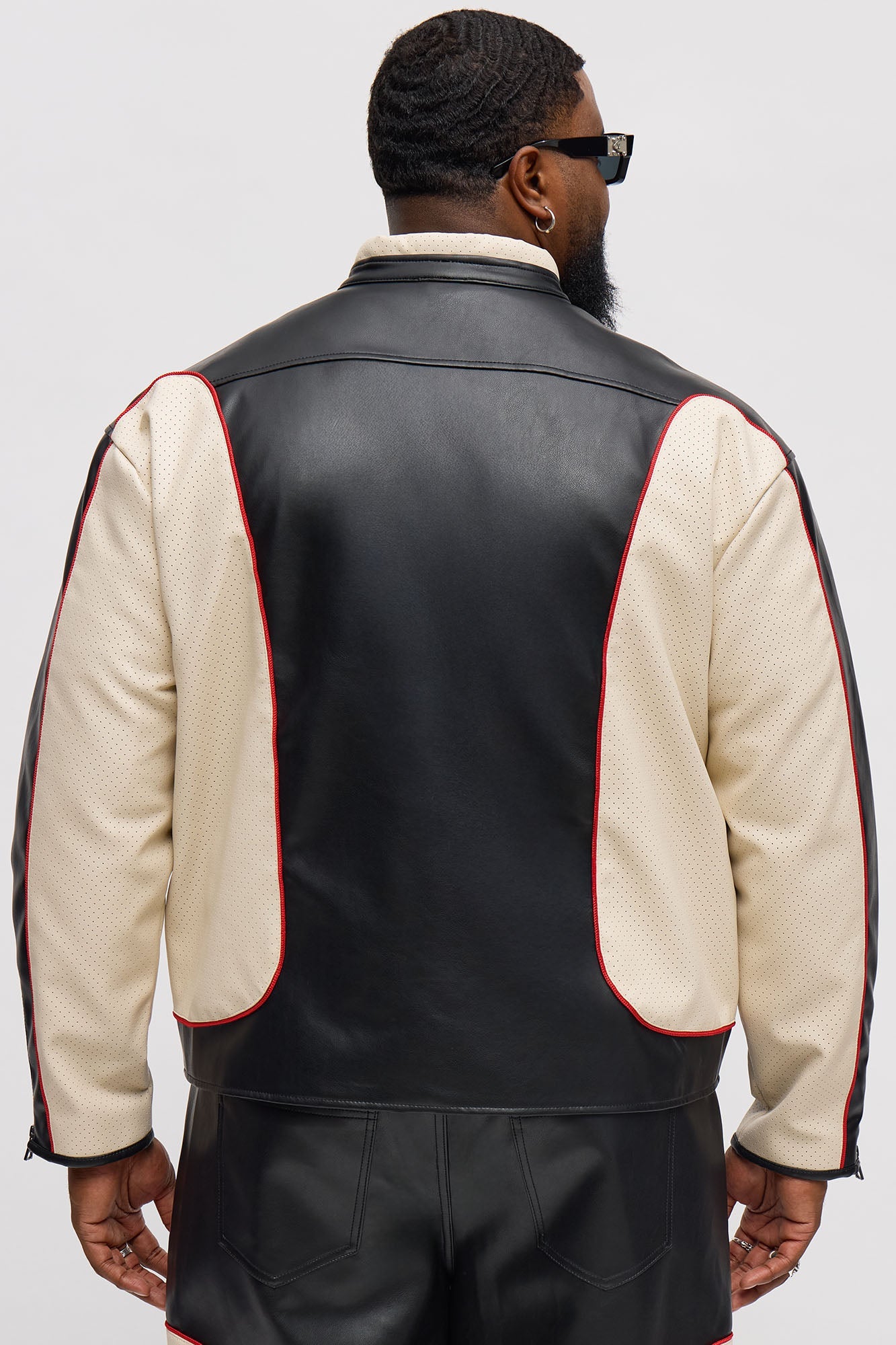 Relaxed Faux Leather Paneled Moto Jacket - Black/combo