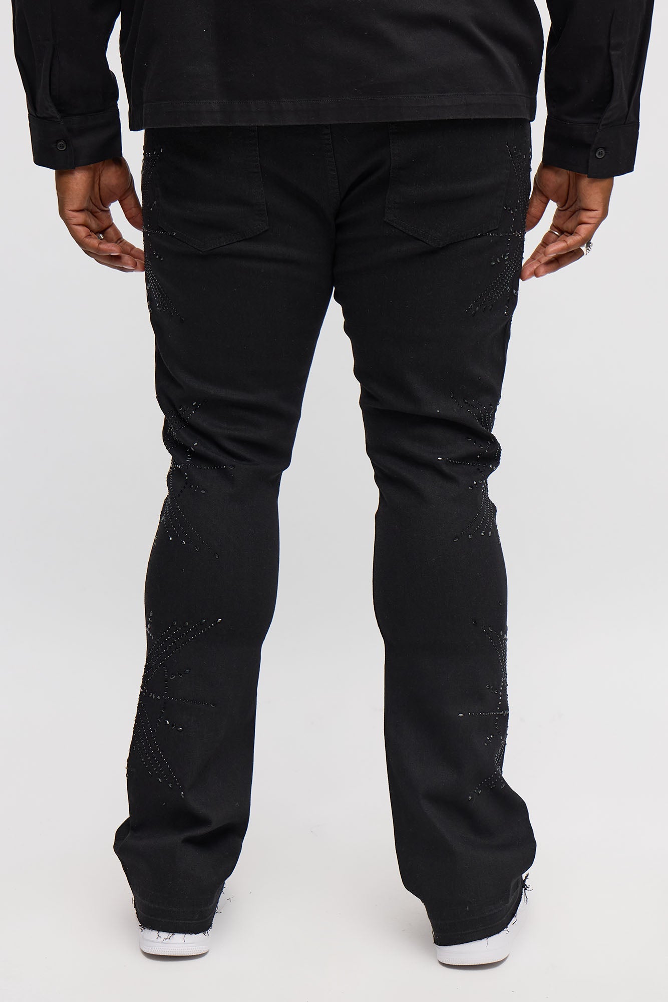 Stacked Skinny Flare Within Star Jeweled Jean - Black