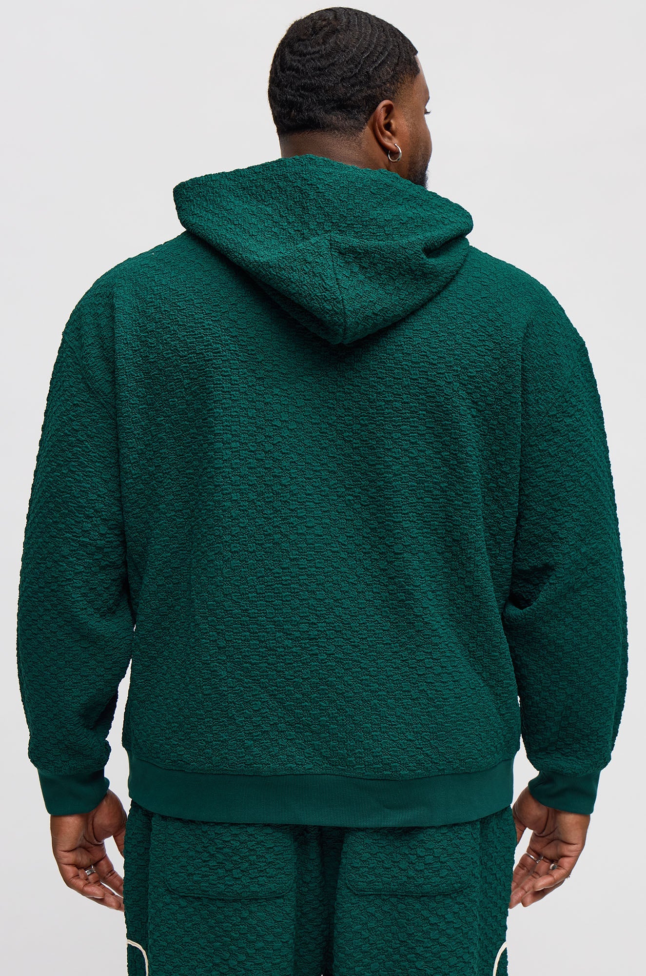 Soho Weave Applique Textured Zip Hoodie - Green