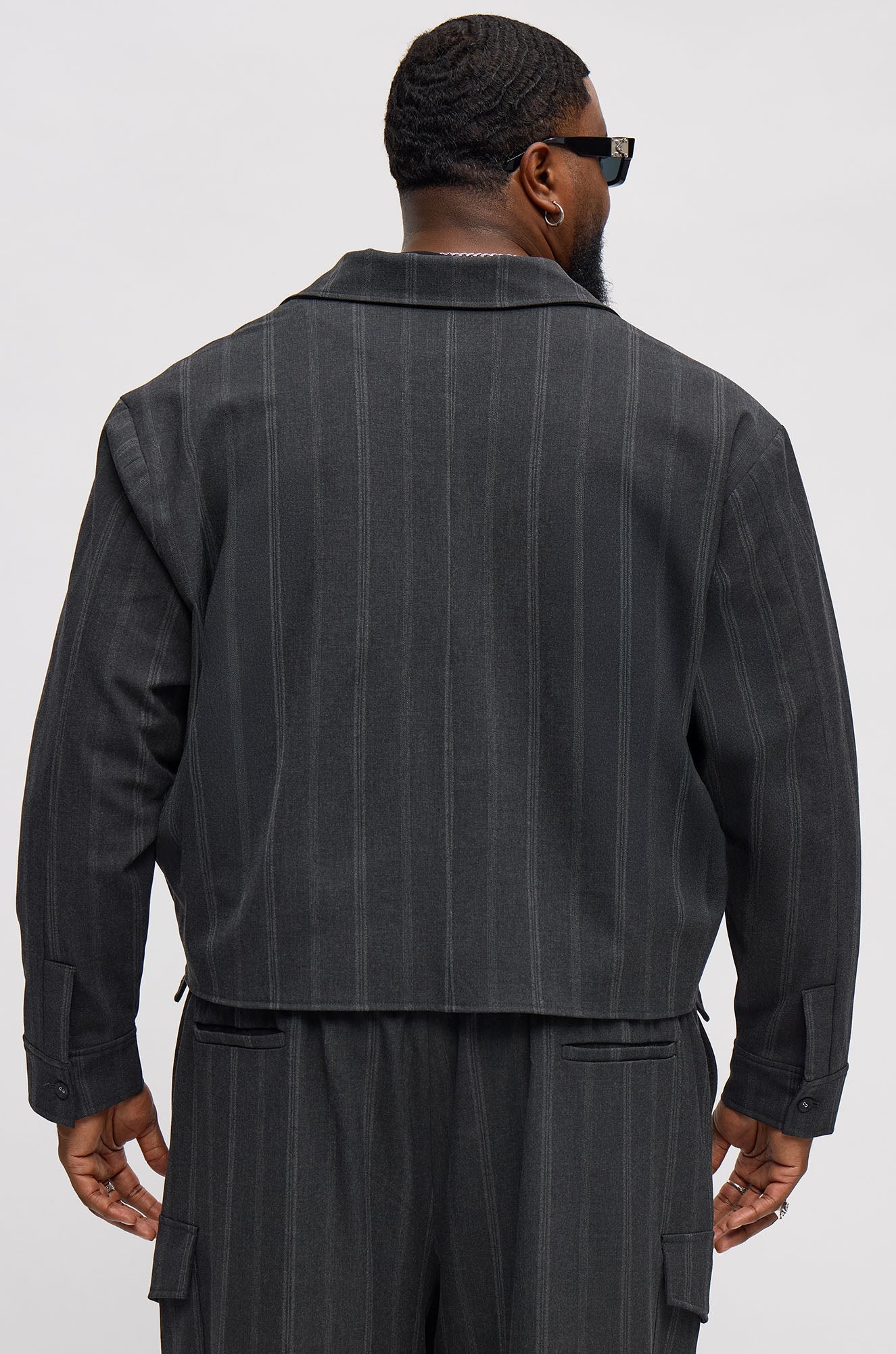 Relaxed Striped Suiting Bomber Jacket - Grey/combo