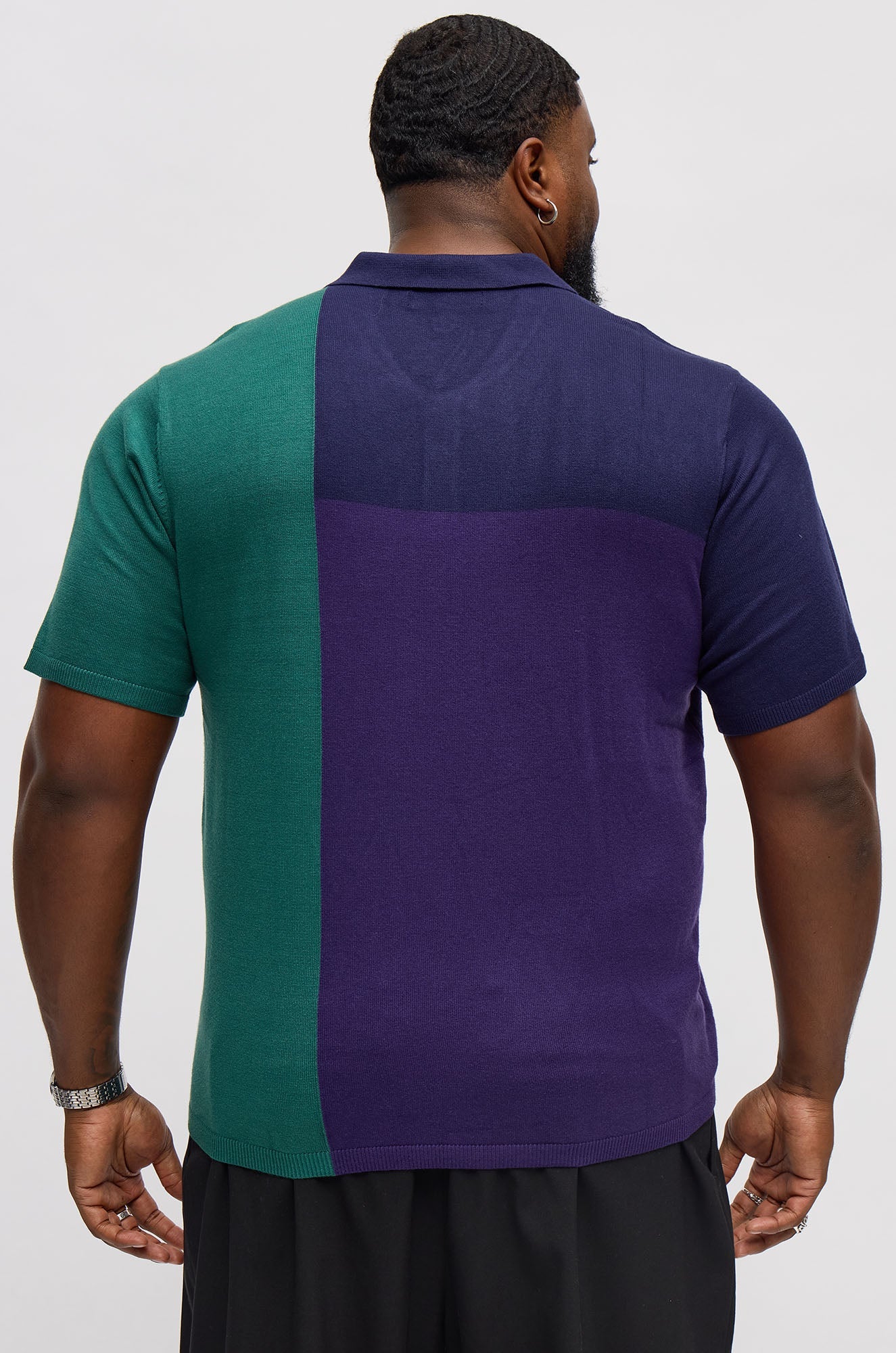 Tetris Color Blocked Knitted Polo - Navy/combo